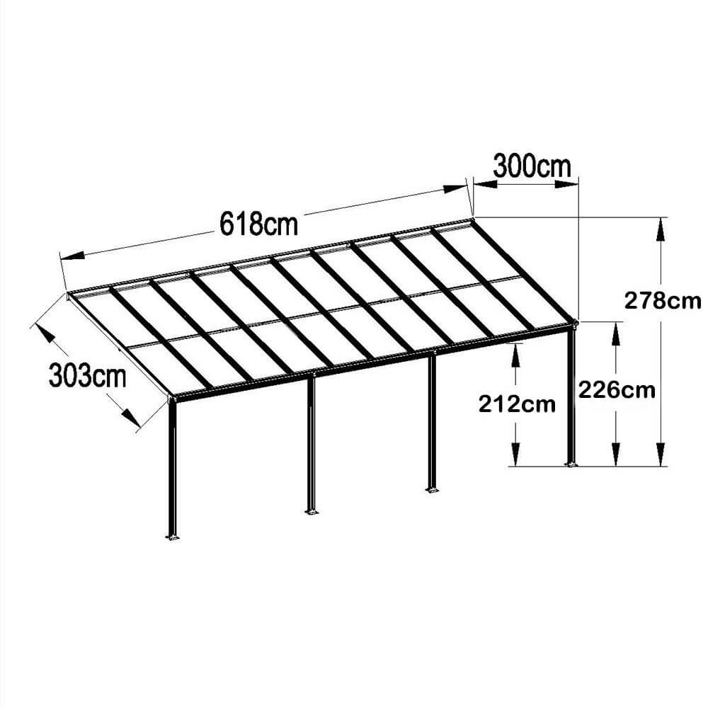 Home Deluxe Terrassenüberdachung SOLIS 618 x 303 x 226 / 278 cm - weiß