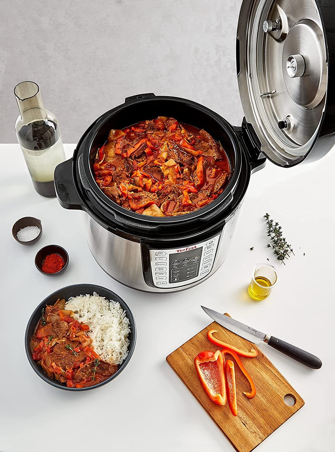 Tefal Multikocher elektrischer, 1200 W, 6,00 l Schüssel, Tefal Multikocher CY505Er, elektrischer Schnellkochtopf, 6 l Schüssel