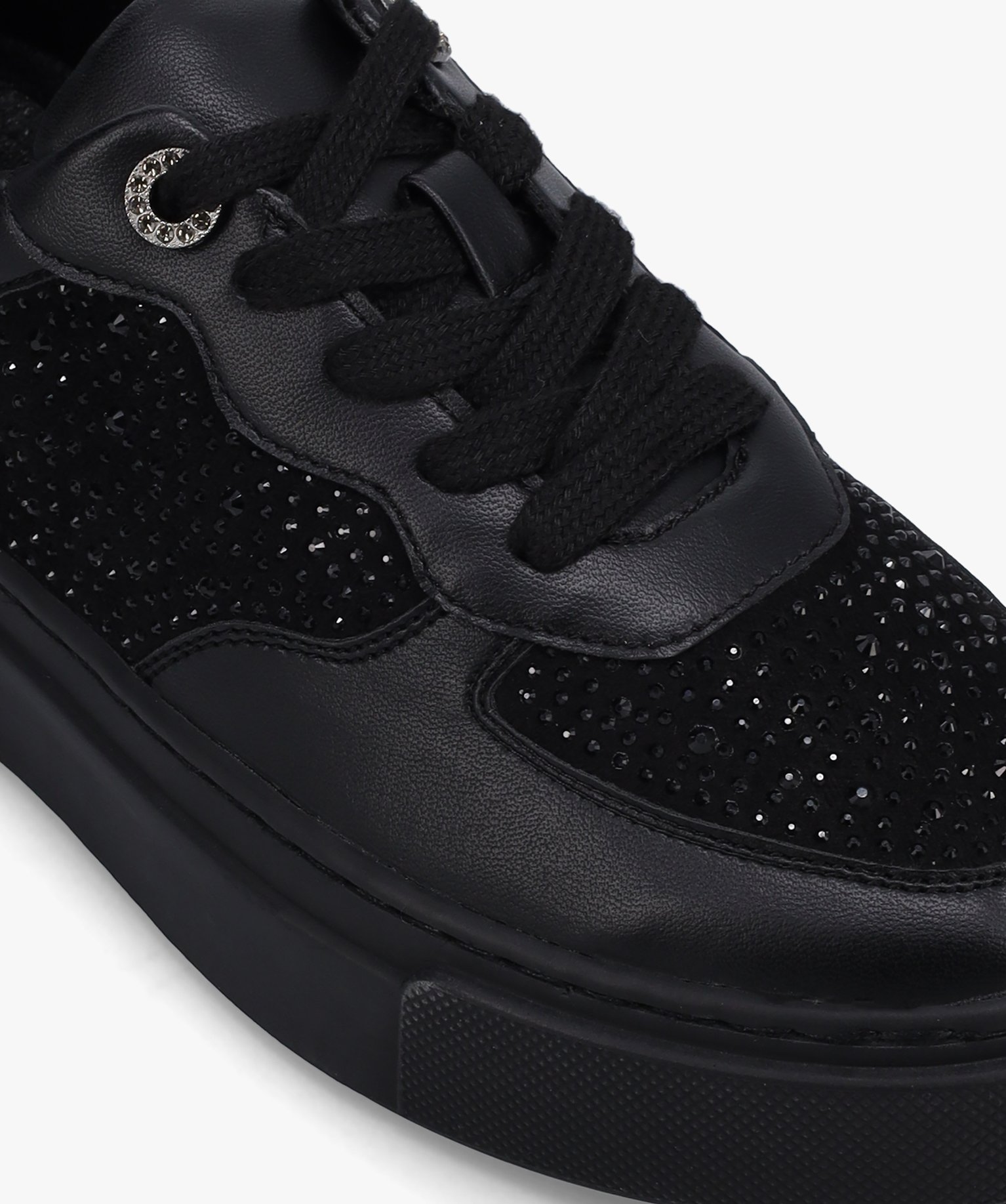 Baskets femme unies à semelle épaisse et dessus strass noir | GEMO