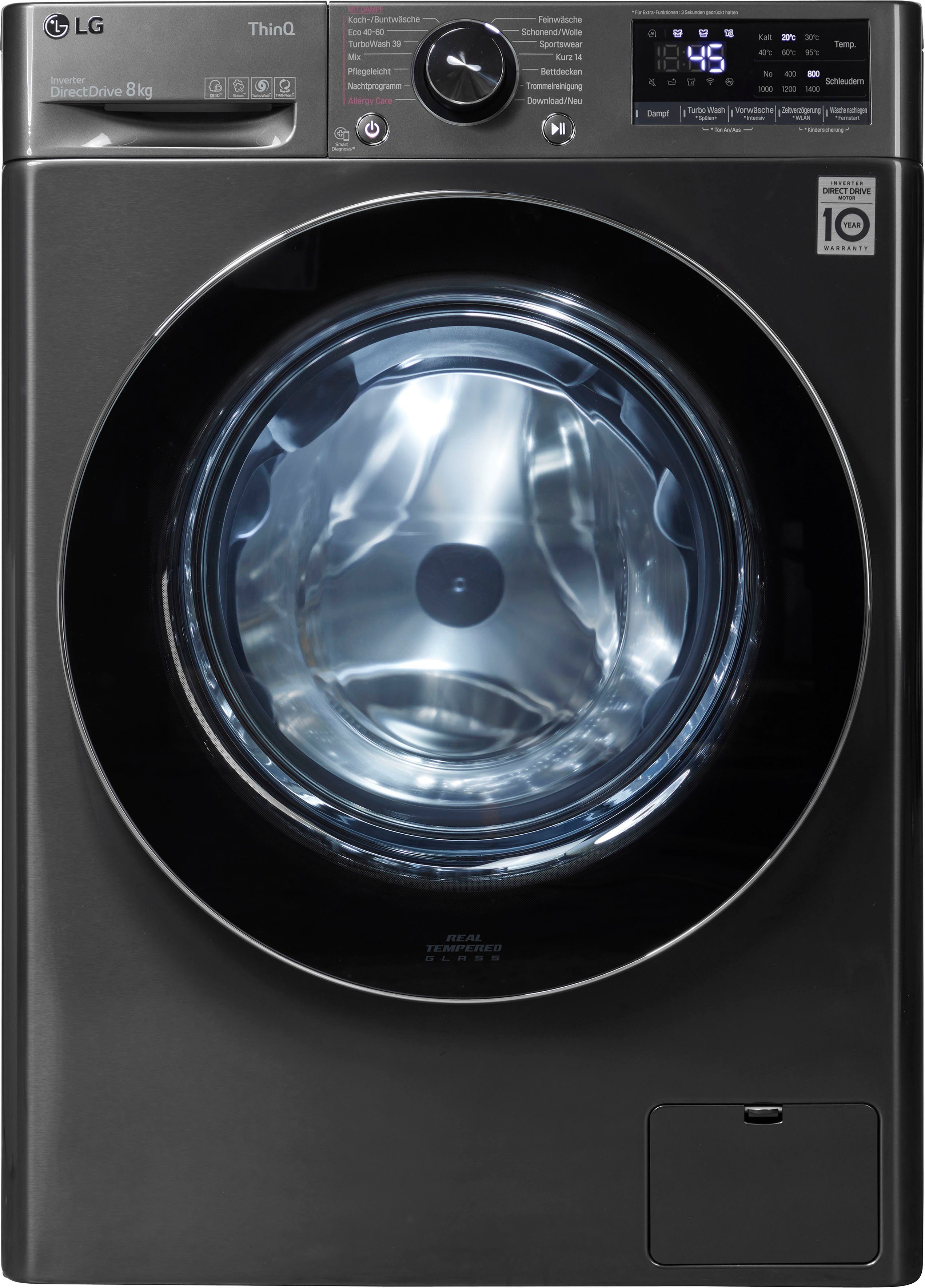LG Waschmaschine F4WV708P2BA, 8 kg, 1400 U/min, TurboWash® - Waschen in nur 39 Minuten