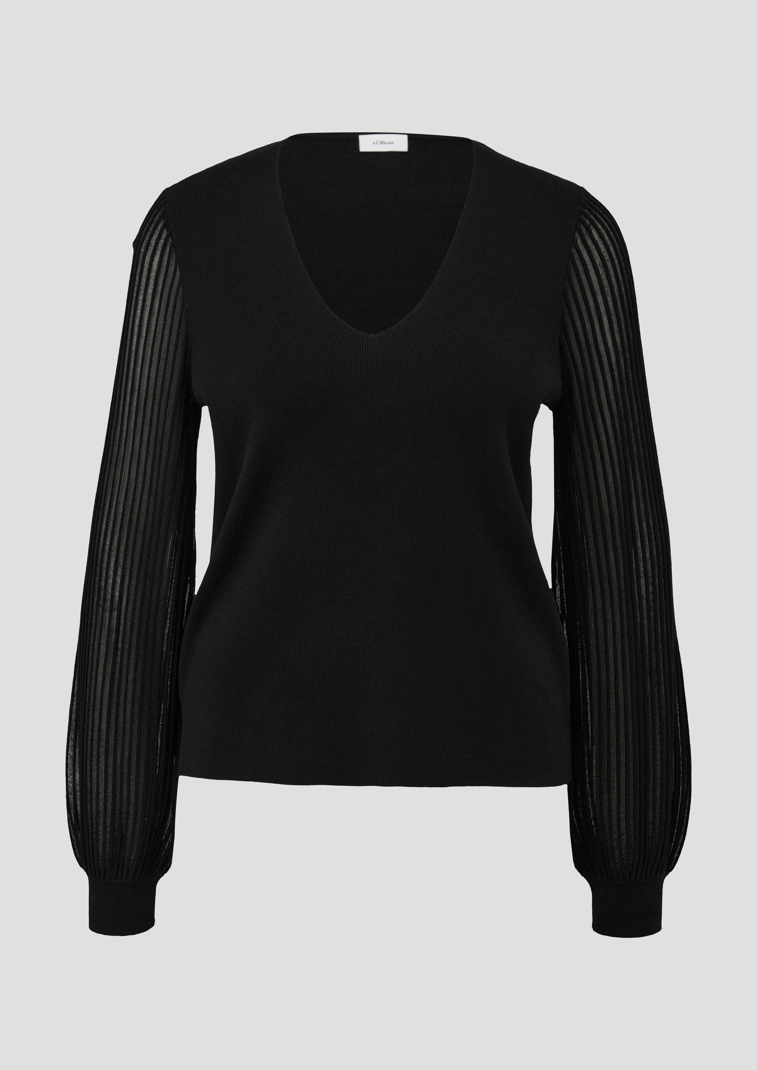 Strickpullover mit semitransparenten Ärmeln  2137680-9999