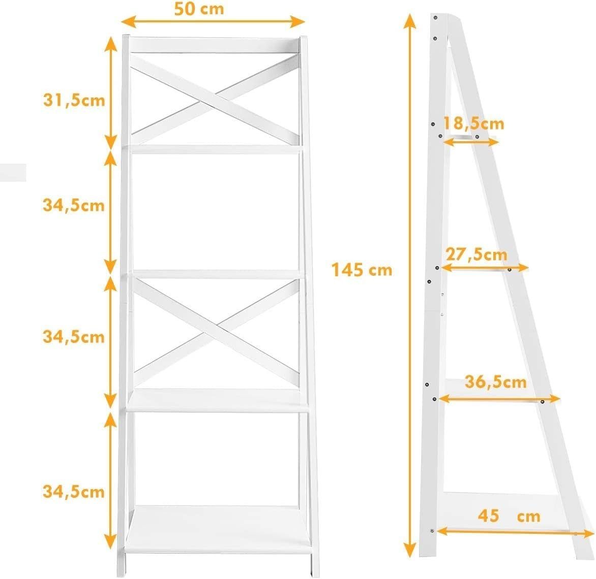 COSTWAY Leiterregal Bücherregal, 1-tlg., 4 Ebenen, aus Holz, 50x45x145cm