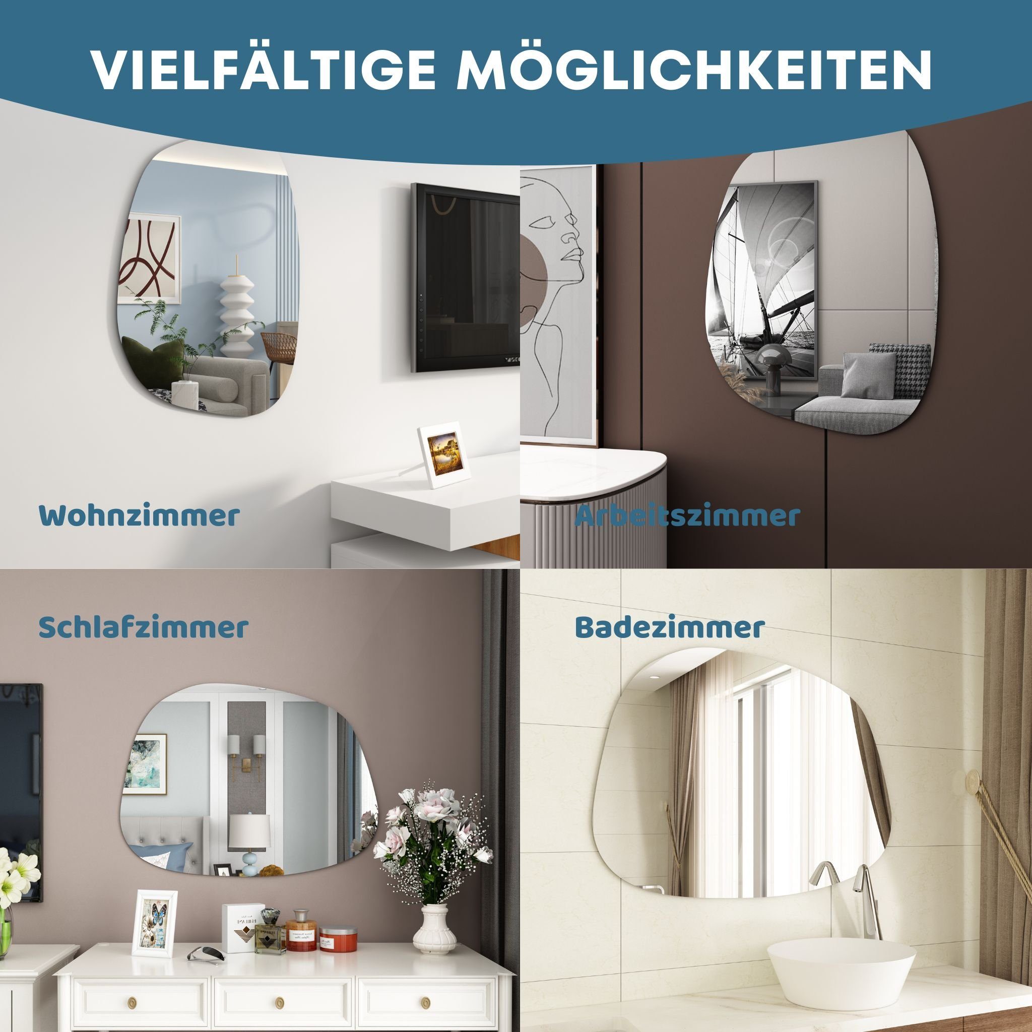 Albatros International Spiegel Albatros Designerspiegel Asymmetrisch (60 x 45cm), Wandspiegel Türspiegel, moderne Form Groß Asymmetrischer rahmenlos