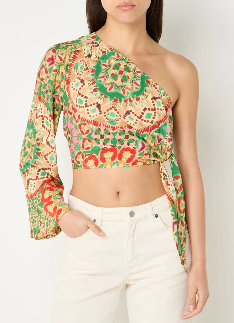 ba&sh Lucia one-shoulder top with print and tie detail