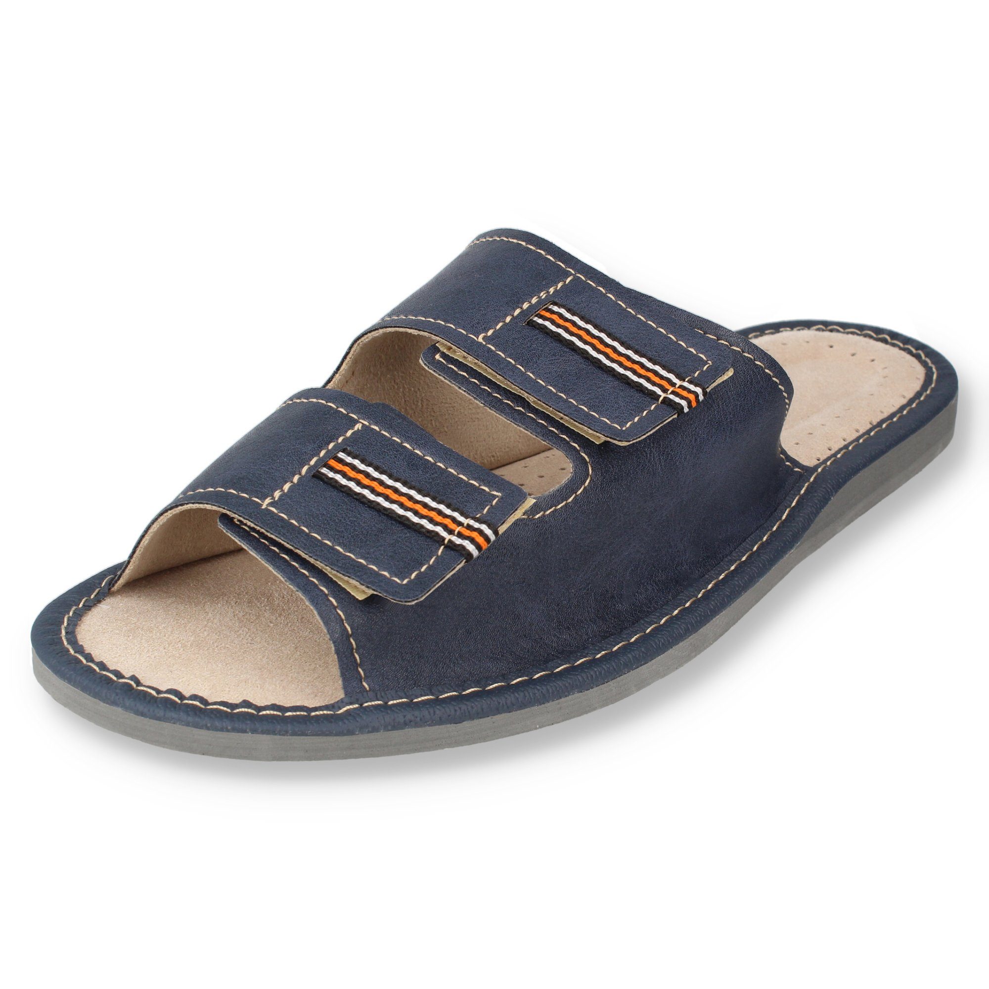 filsko Elegante Pantoffeln Slipper für Herren Hausschuh mit Klettverschluss