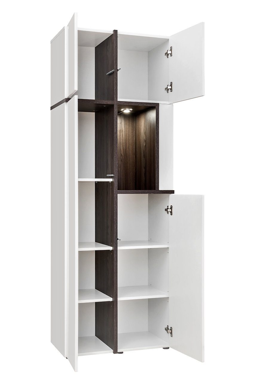 Unique Home Wohnwand Wohnwand CR mit Kommode, Grifflos mit Push To Open, LED Beleuchtung