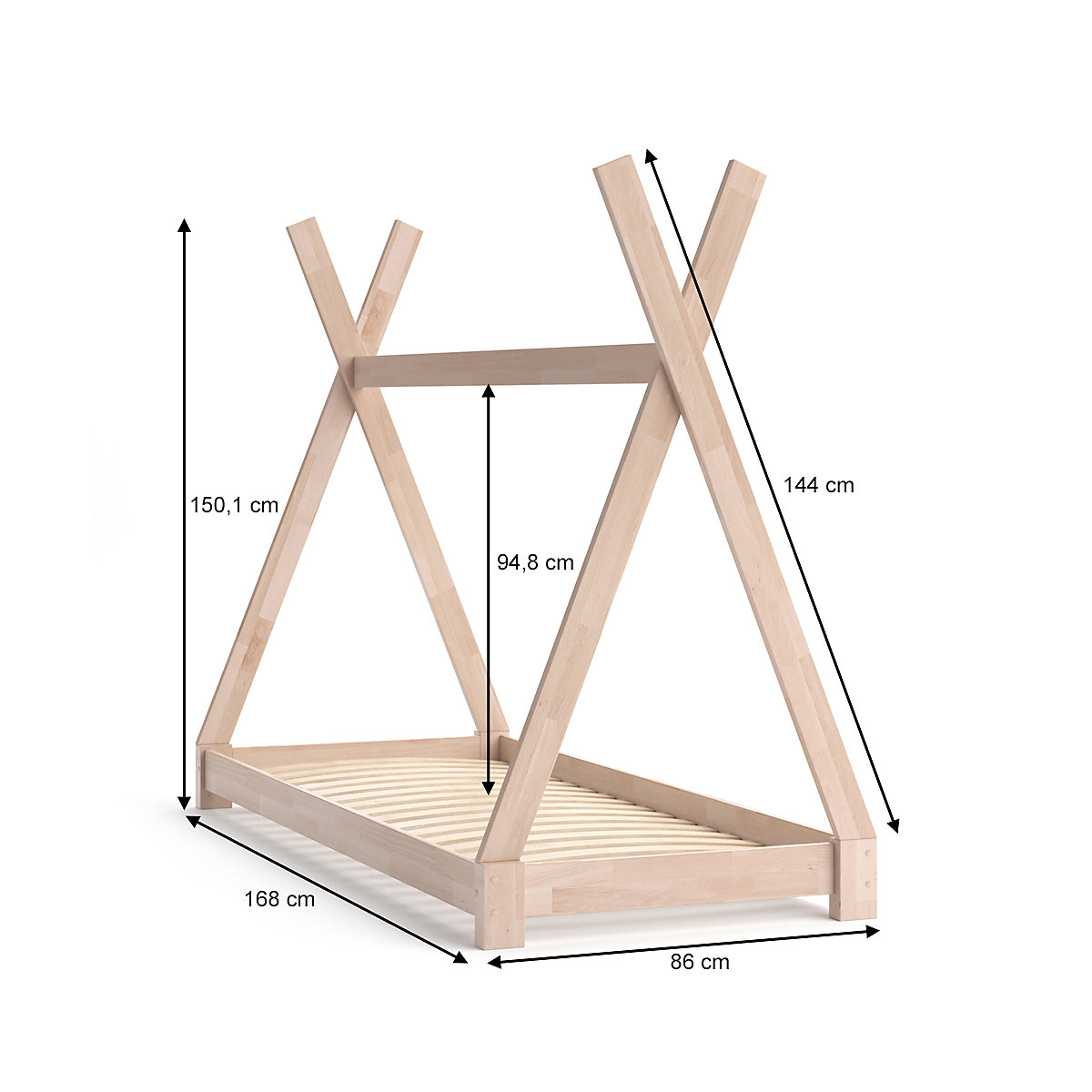 Kinderbett TIPI 80 x 160 cm Natur