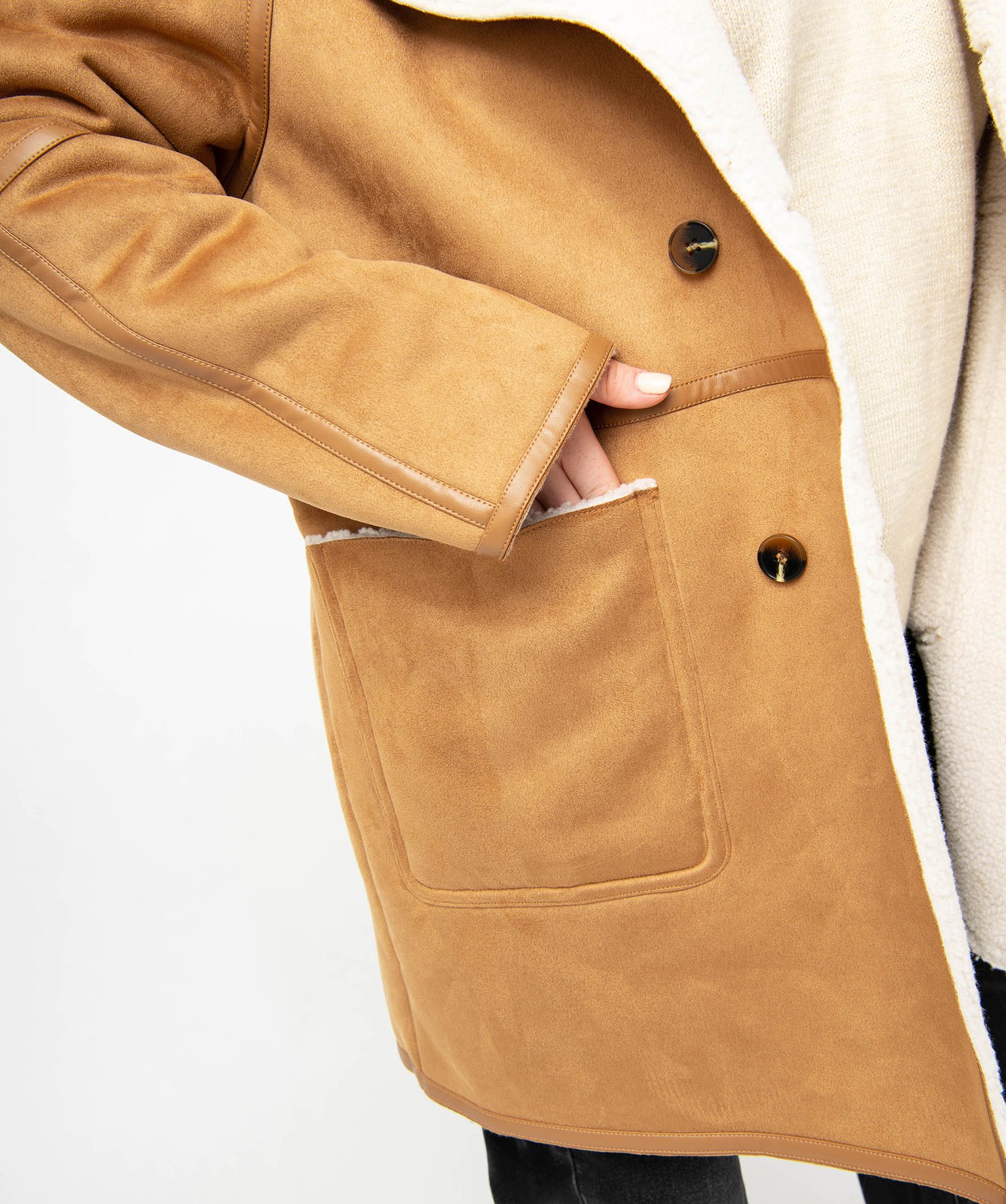 Manteau en suédine doublé sherpa femme grande taille marron | GEMO