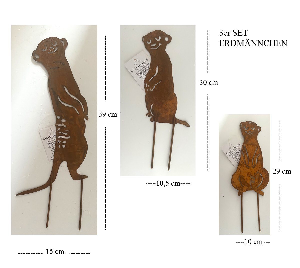 LB H&F Lilienburg Teichfigur Lilienburg Erdmännchen Roststecker Gartendeko Familie 3er Set, (Rostdeko Herbst Winter Ostern Frühling Sommer, Gartenfigur Dekofigur Garten Tierfigur Geschenkidee), Rost Metall Dekofigur Figur Rostfigur Gartenstecker Beet