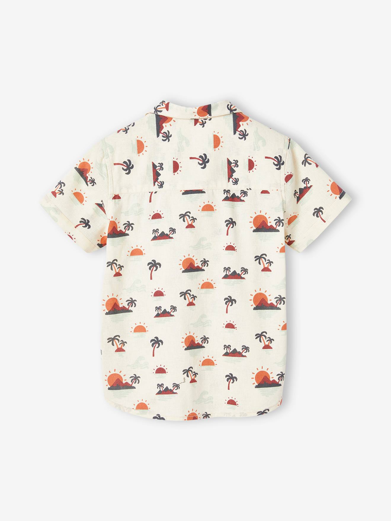 Chemise manches courtes motifs palmiers garçon avec touche de lin blanc imprimé