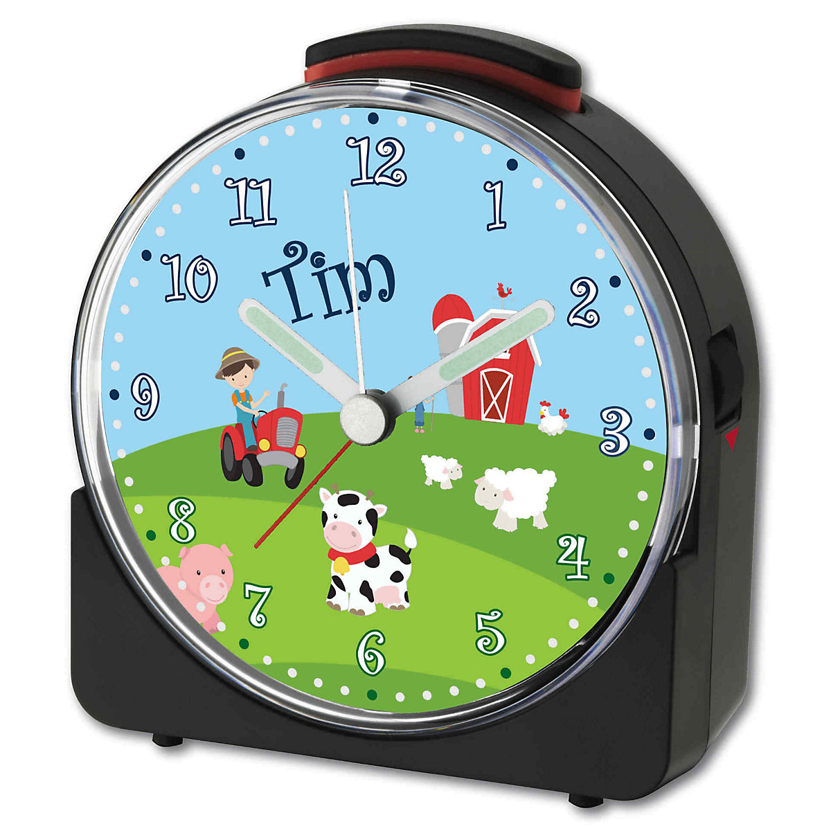 Kinder Funkwecker weiß personalisiert mit Namen Bauernhof