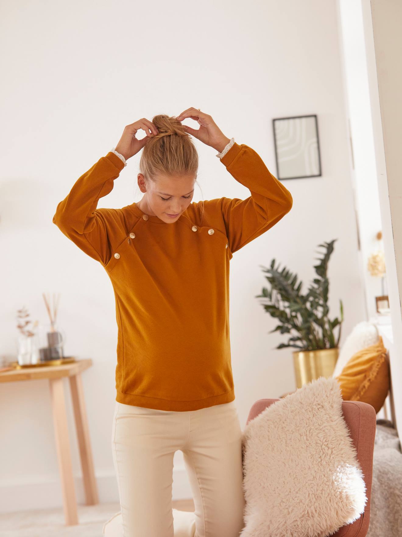 Sweat molleton grossesse et allaitement camel