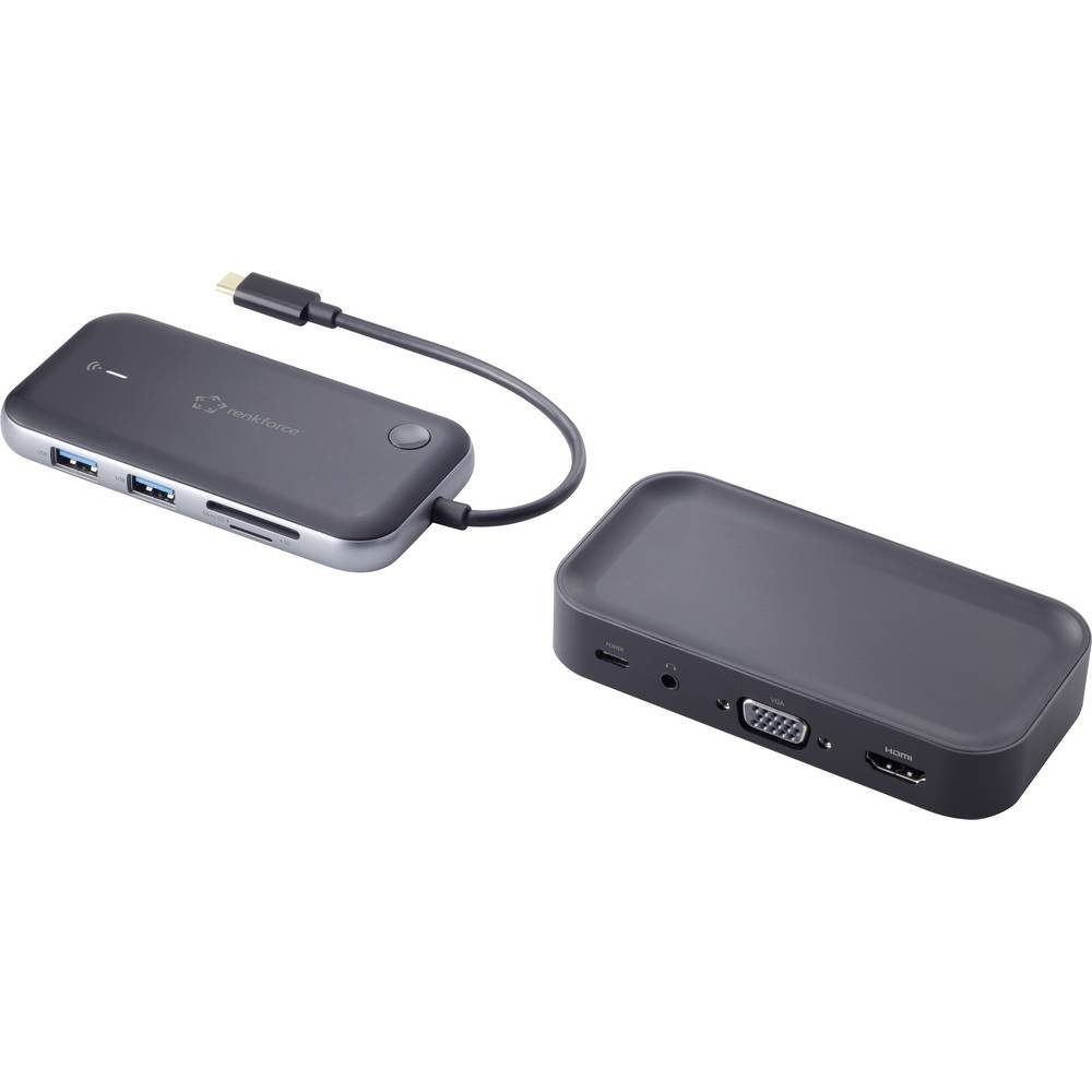 Renkforce Laptop-Dockingstation USB-C Hub zur drahtlosen Bildübertragung, drahtlose Bildübertragung, integrierter Kartenleser