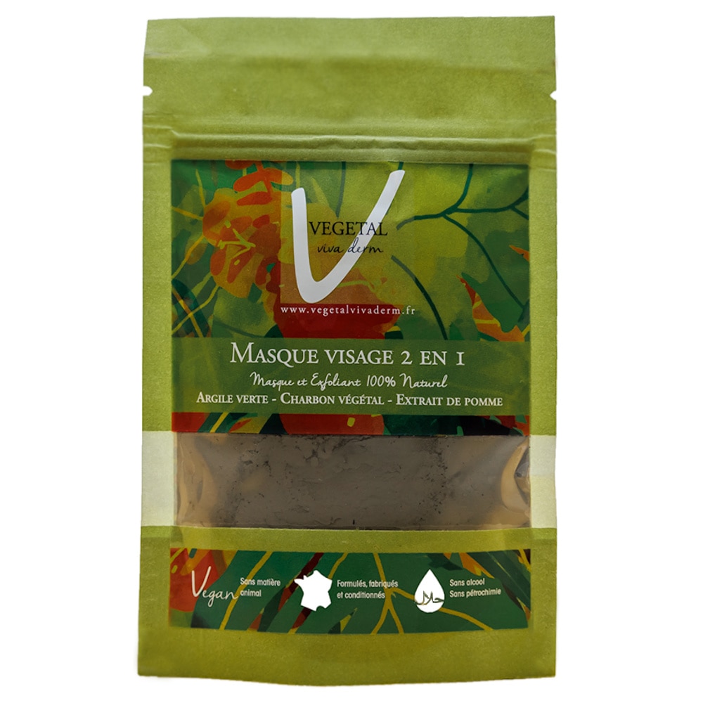 vegetal viva derm 2 en 1 ARGILE VERTE et CHARBON VEGETAL Masque/Exfoliant - Detox Purifiant visage