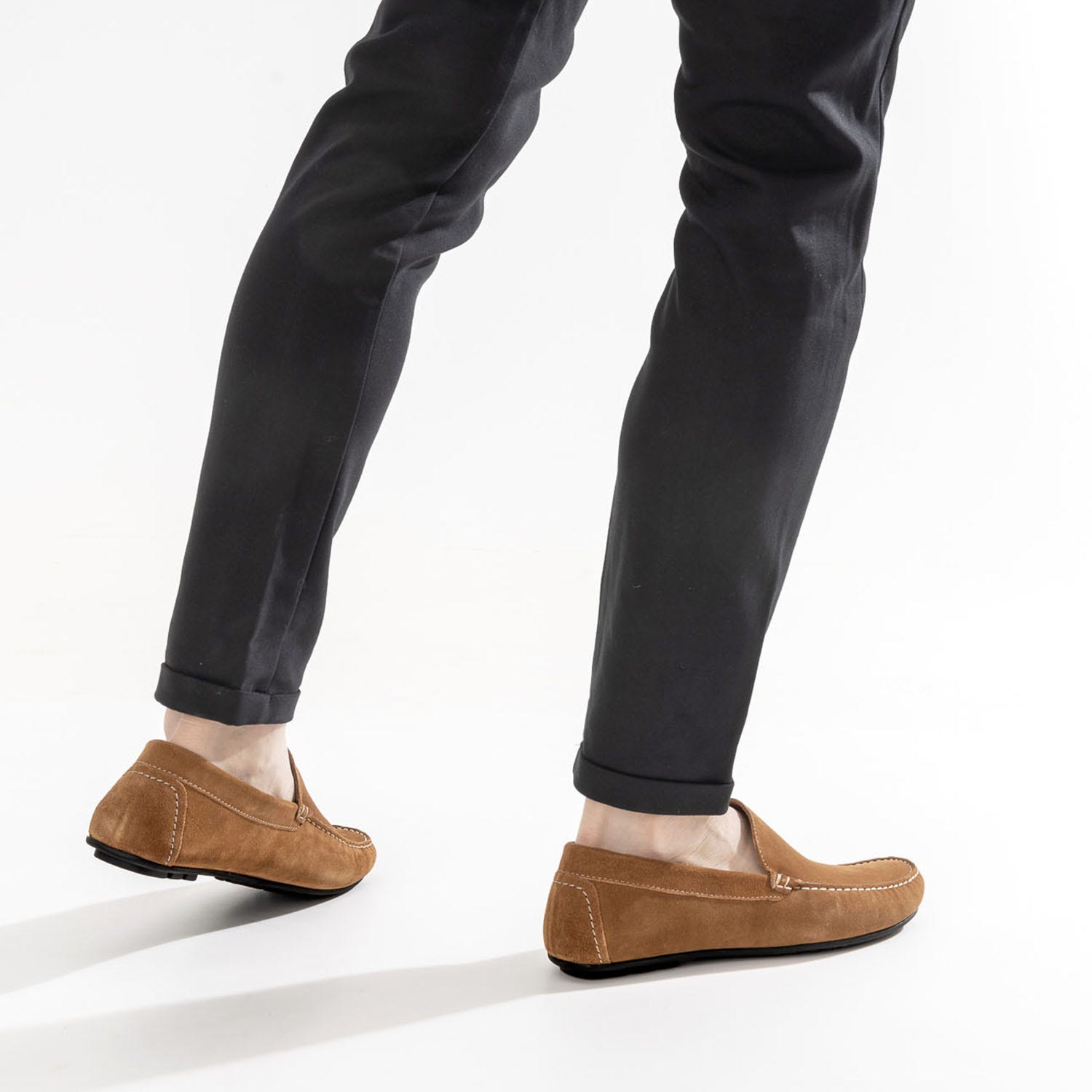 Mocassin camel en cuir velours