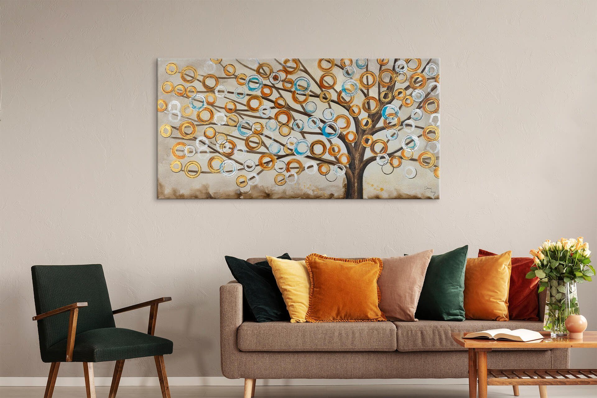 KUNSTLOFT Gemälde Herbstblues 140x70 cm, Leinwandbild 100% HANDGEMALT Wandbild Wohnzimmer