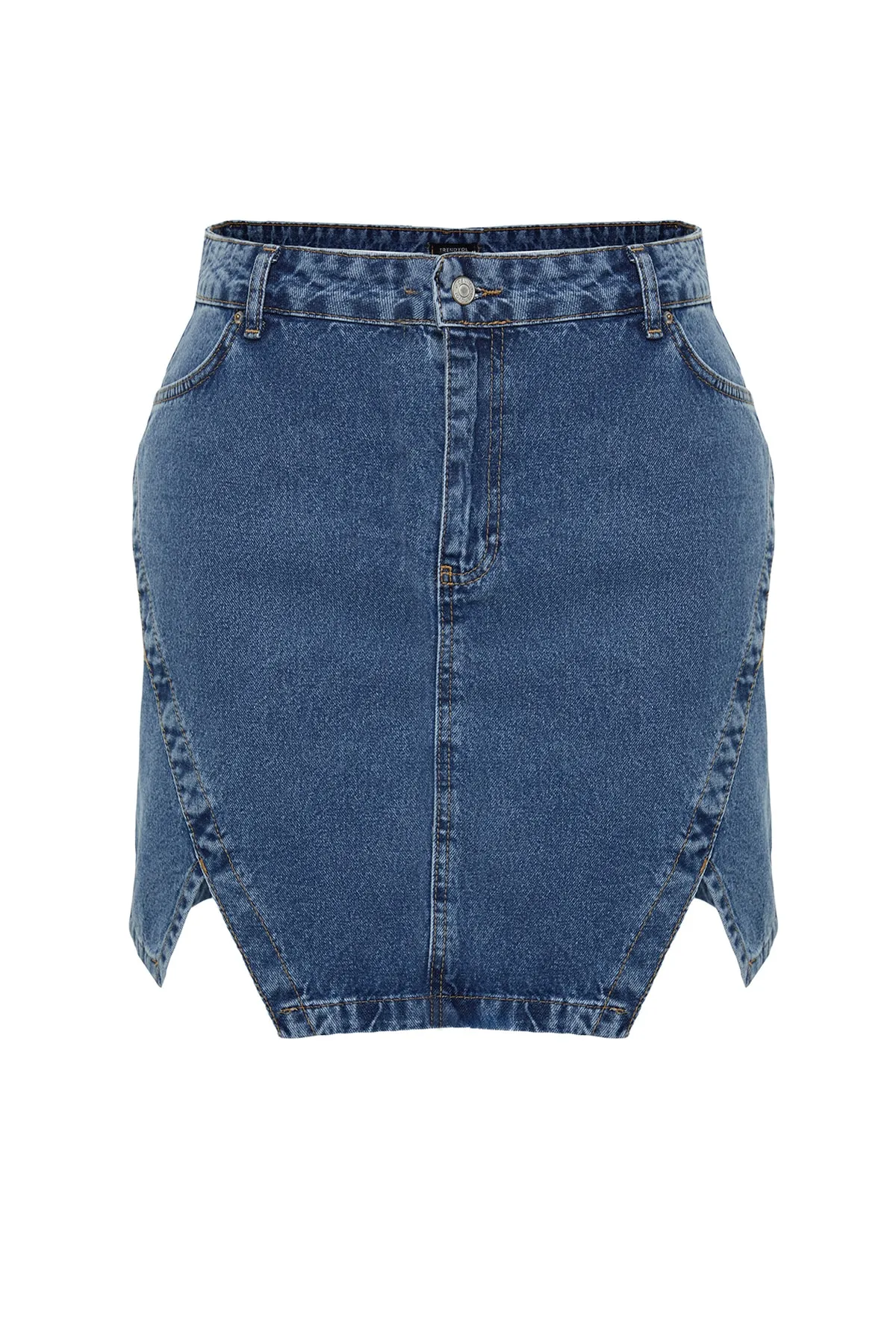 Trendyol Curve  Blauer Jeansrock mit Doppelschlitz TBBSS23AZ00056