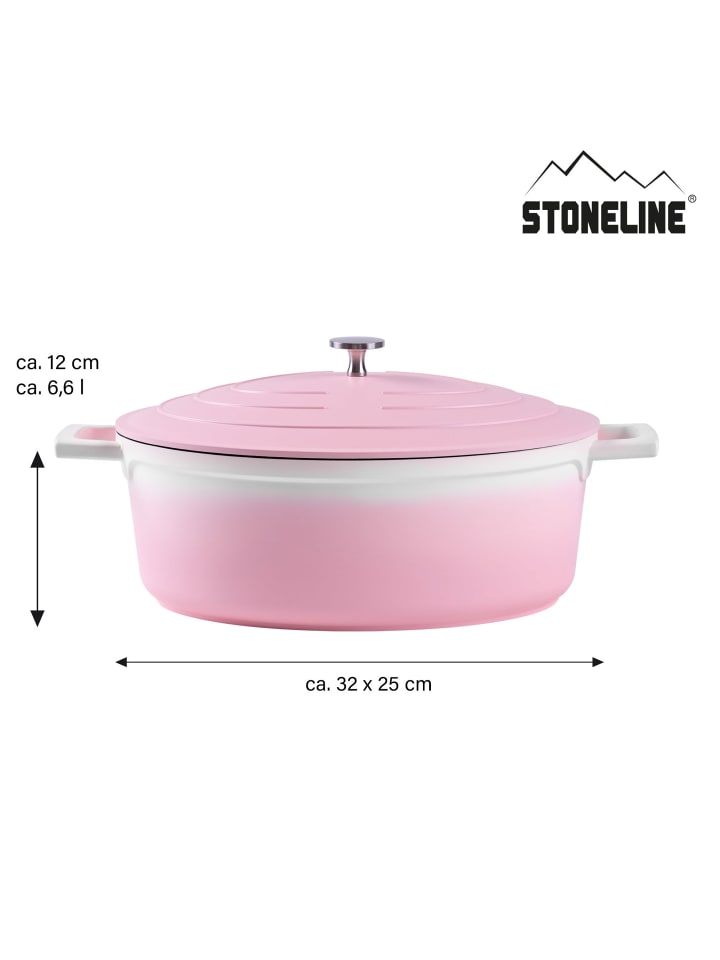 Stoneline Cocotte Bräter Oval 32x25 cm | mit Deckel in Rosa günstig kaufen Ø 32 cm