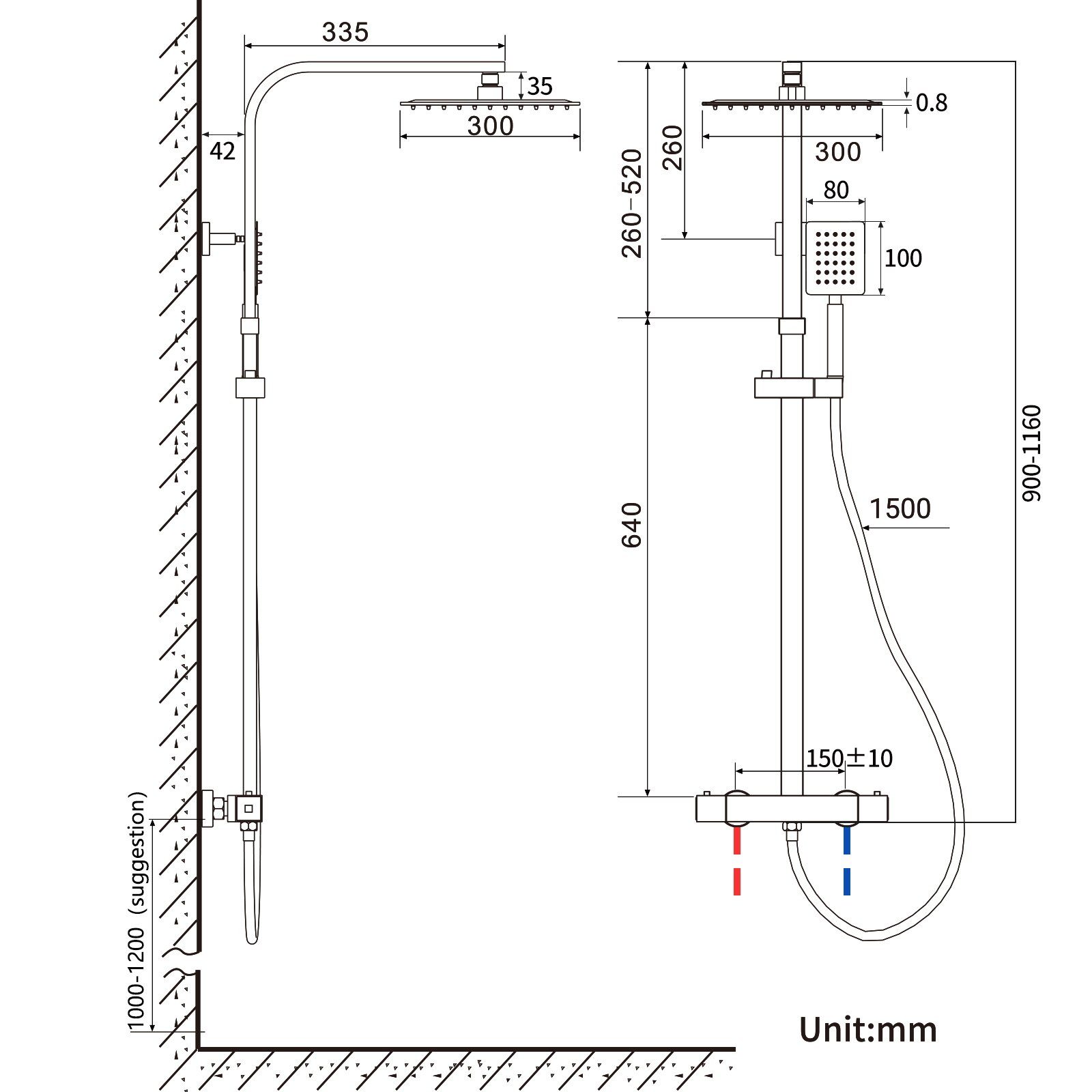 Auralum Duschsystem mit Thermostat Duscharmatur Regendusche Massage Duschset Handbrause, Regendusche Höhenverstellbar, Anti-Verbrühung-Duschsystem, Schwarz