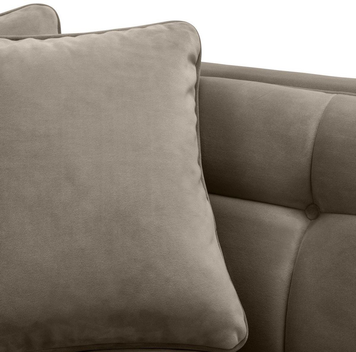 Casa Padrino Loungesofa Luxus Lounge Sofa Greige / Schwarz 223 x 95 x H. 68 cm - Linksseitiges Wohnzimmer Sofa mit edlem Samtsoff und 2 Kissen