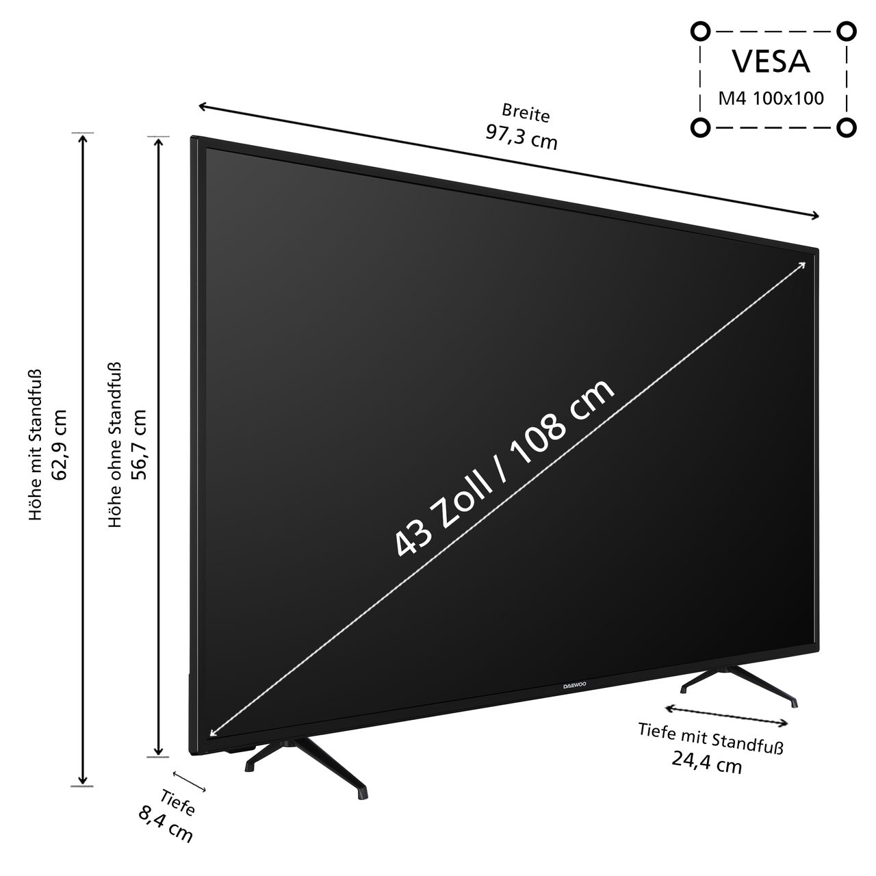 Daewoo Daewoo D43DM54UANSX Android TV 43 Zoll Fernseher (4K UHD Smart TV, HDR Dolby Vision)