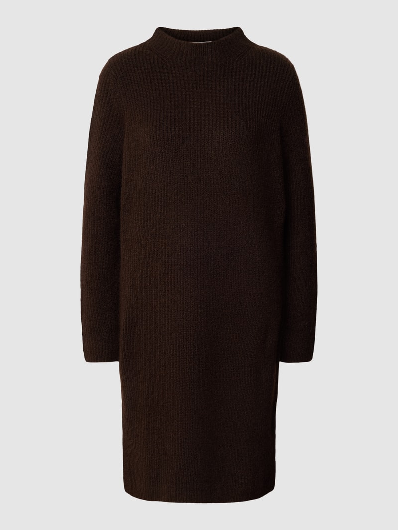 Knielanges Strickkleid mit Stehkragen in dunkelbraun