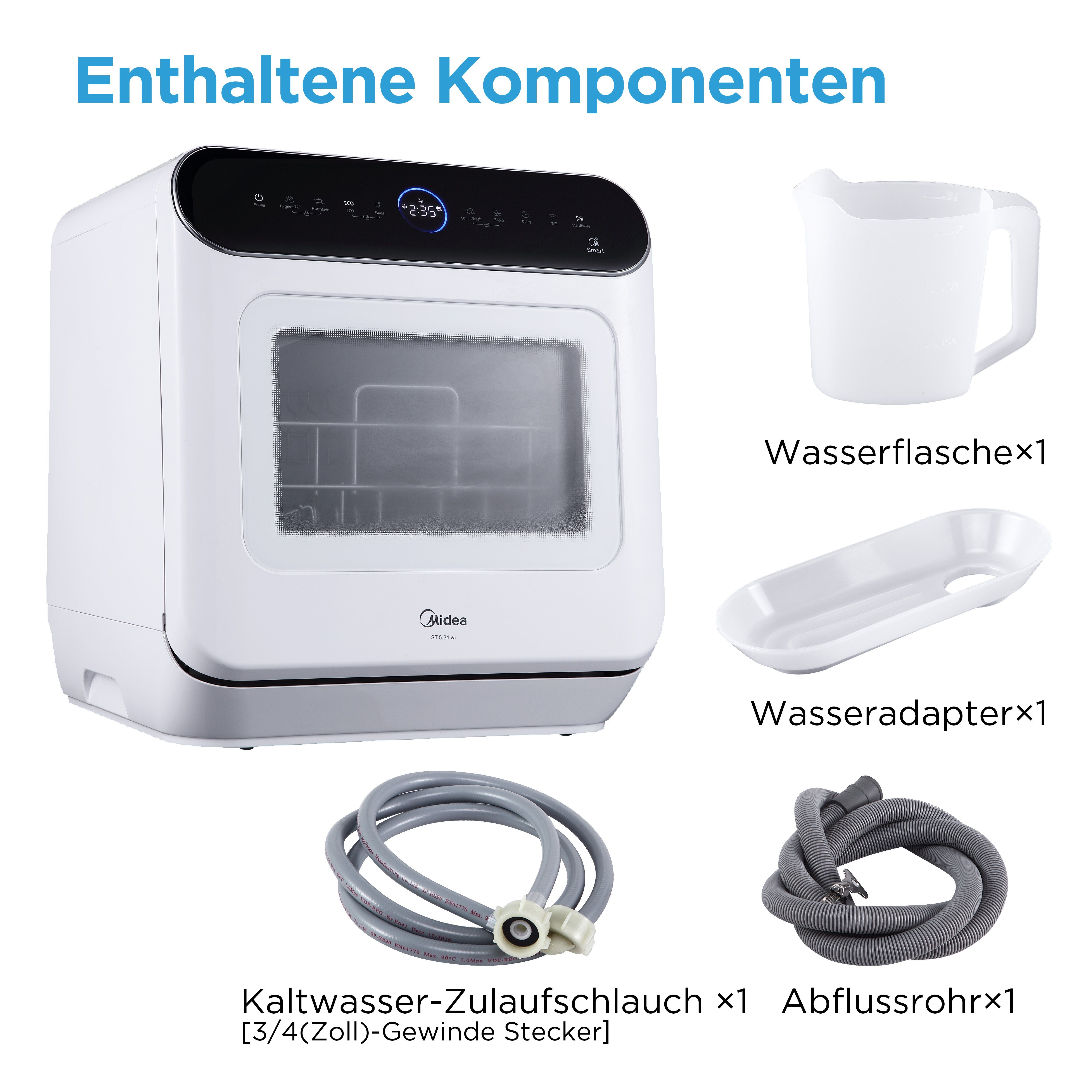 Midea Tischgeschirrspüler, ST 5.31 wi, 6 l, 3 Maßgedecke, 42 cm freistehend, WiFi Control, mit/ohne Festwasseranschluss