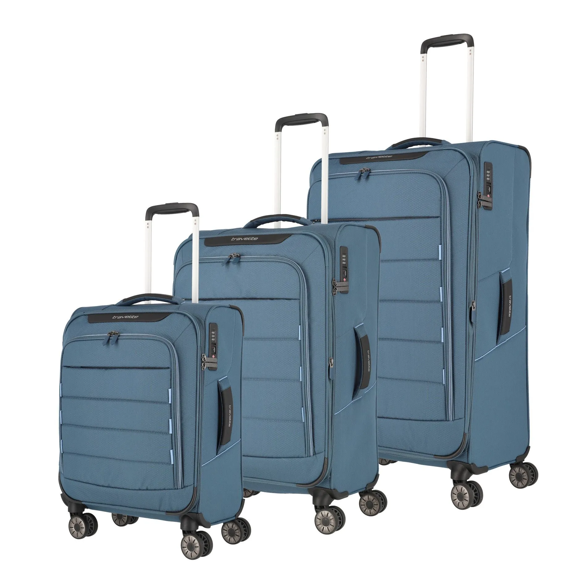 Travelite SKAII Kofferset 4 Rollen Größe L\/M\/S - Panoramablau