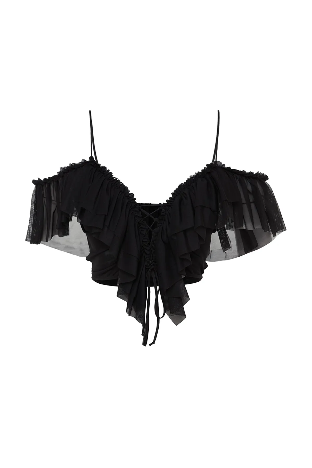 Trendyol Collection  Schwarze Crop-Strick-Rüschenbluse TPRSS23BZ00072
