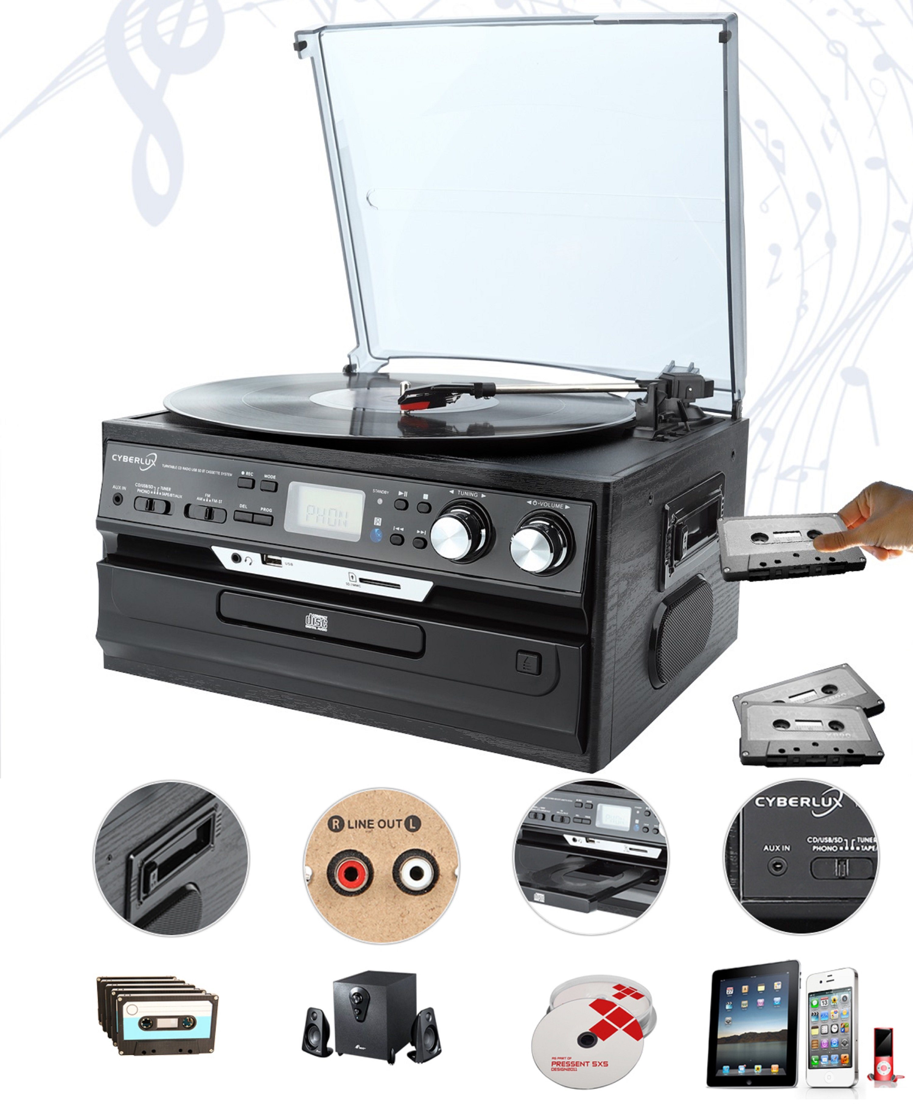 Cyberlux CL-3040B Multifunktionsspieler (Riemenantrieb, CD, Kassette, Bluetooth, Aufnahmefunktion, USB)