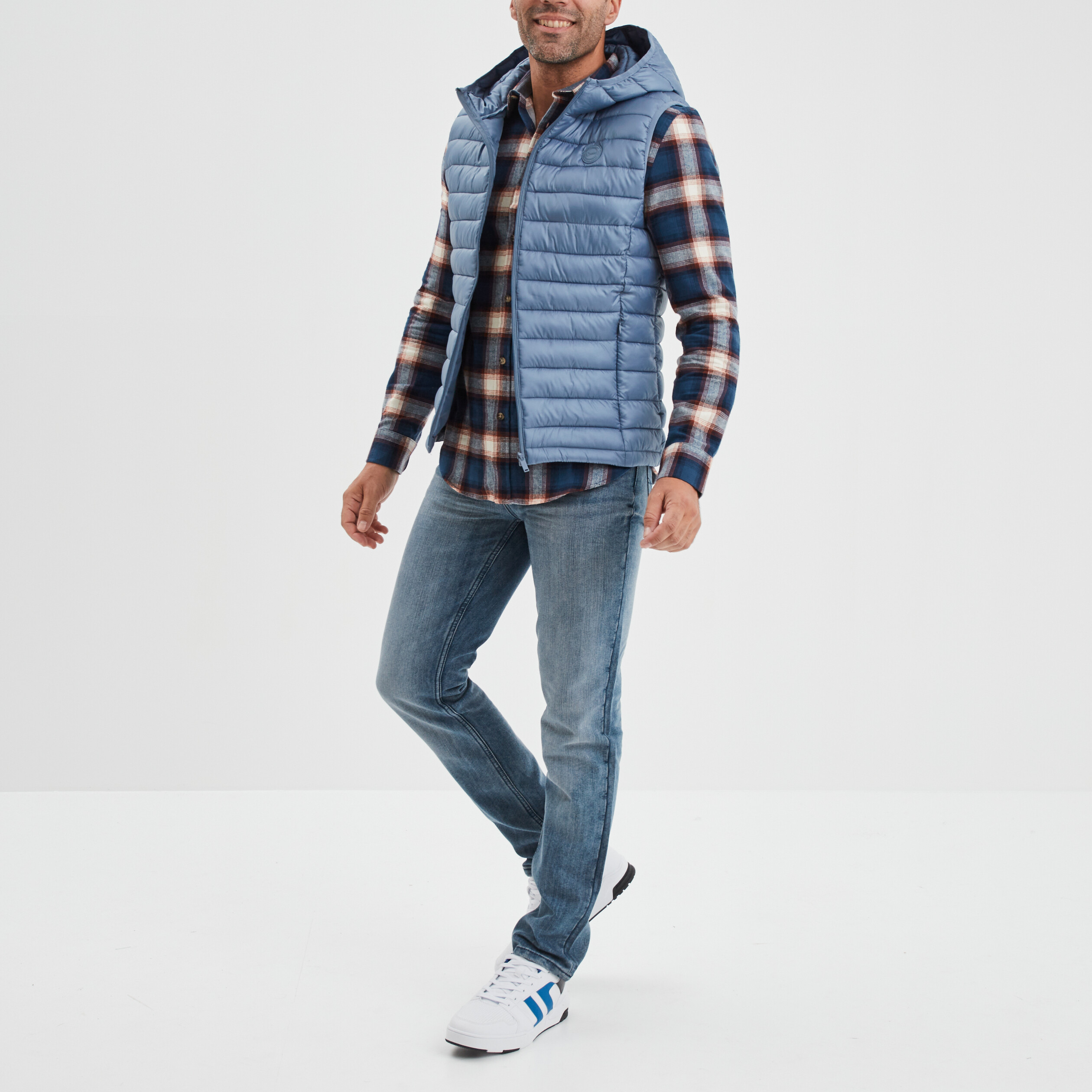 Doudoune sans manches à capuche Creeks bleu gris homme | La Halle