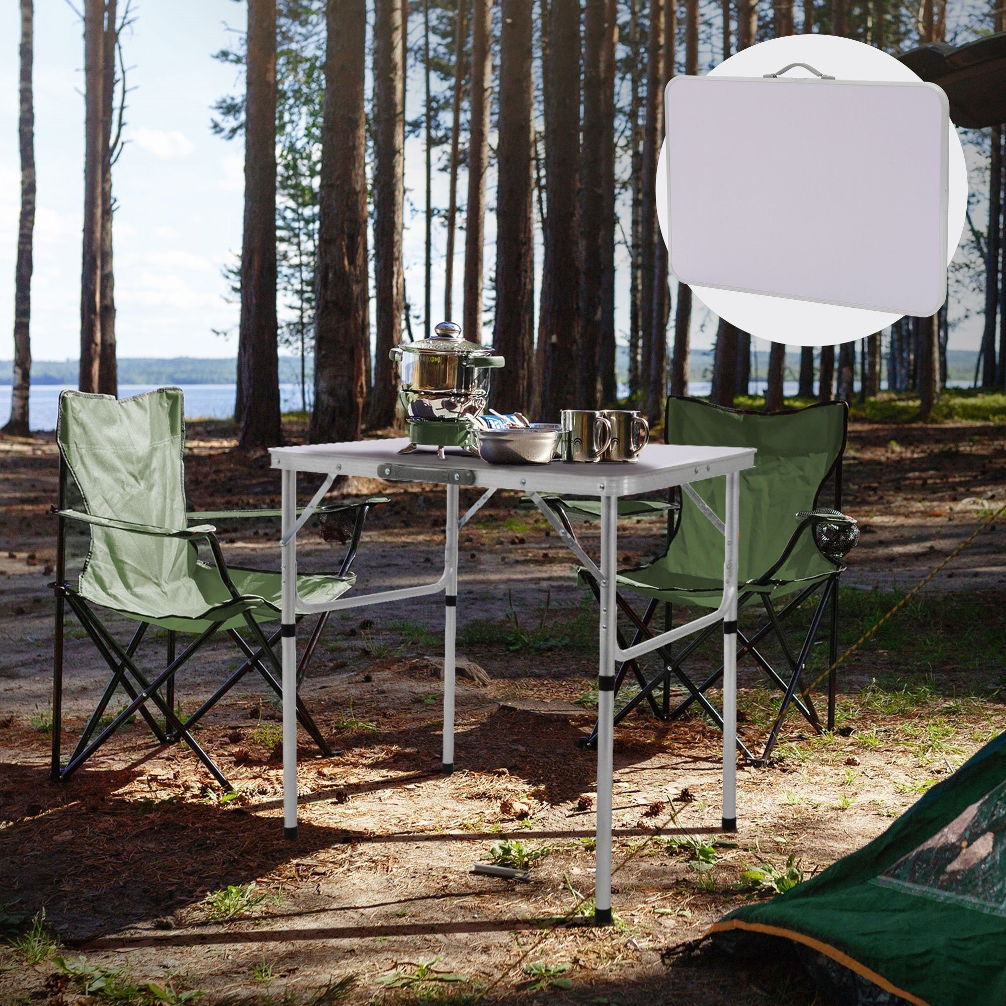ML-DESIGN Klapptisch Campingtisch Tischplatte Gartentisch Falttisch Picknicktisch, Aluminium Silber-Weiß 75x55x68/32,5cm höhenverstellbar leicht MDF