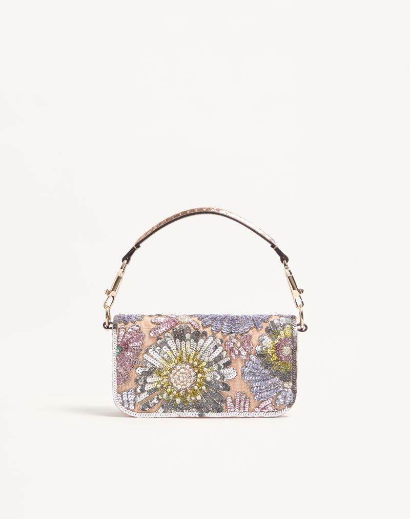 Bolsa de ombro pequena Valentino Garavani Locò bordada com logotipo de joia