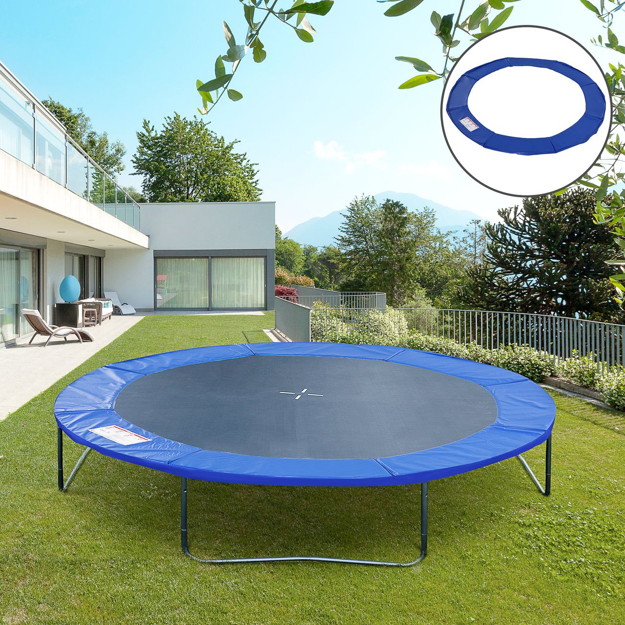 HOMCOM Trampolin Randabdeckung Sicherheitsnetz Wetterplane Leiter 8ft 10ft 12ft 15ft (Randabdeckung: Ø 244cm-Blau)