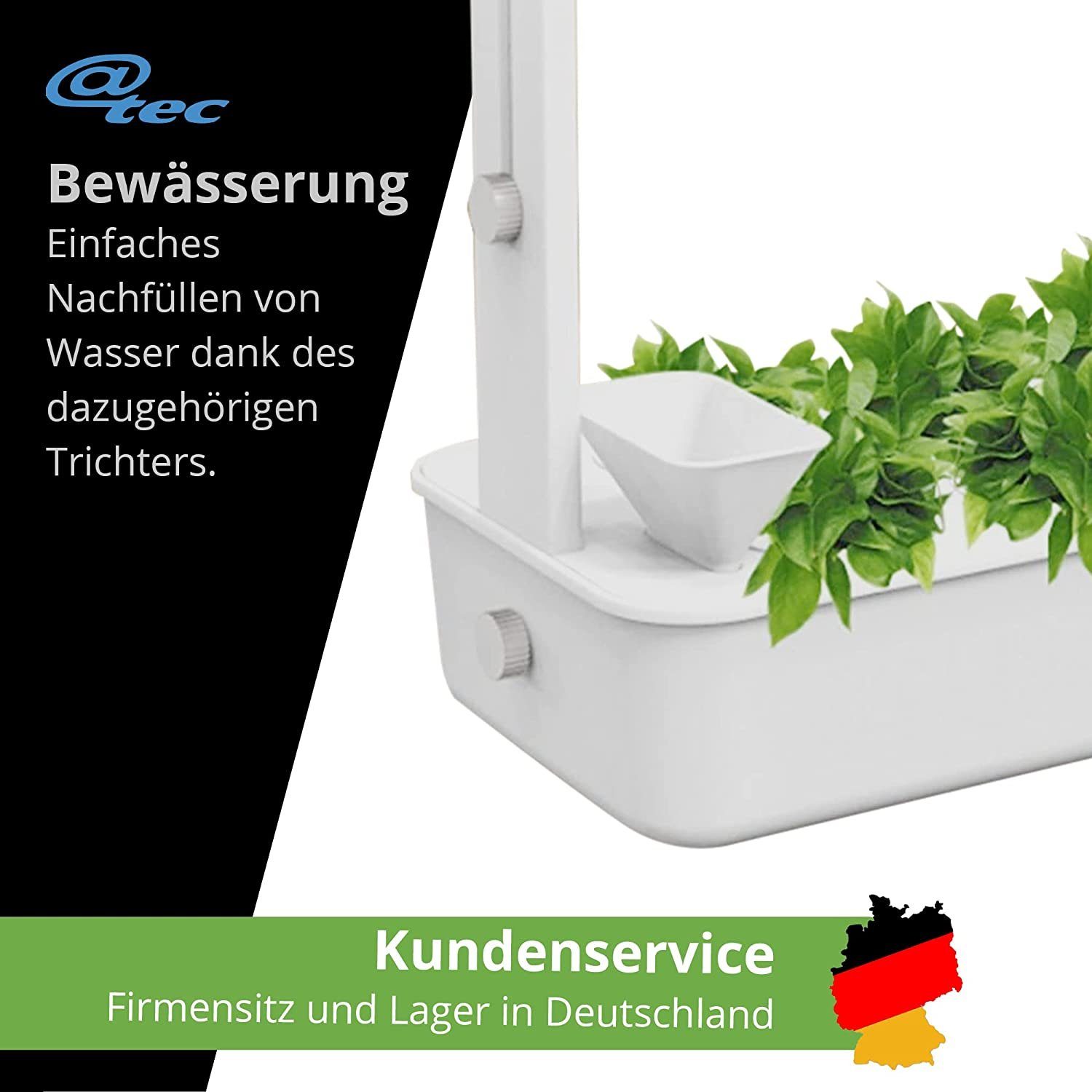 @tec Gewächshaus Mini Pflanzenaufzuchtstation, Zimmergewächshaus, Anzuchtkasten, ideal für Kräuter & Pflanzen, mit LED-Beleuchtung & Bewässerung, inkl. Anzuchttöpfe für 10 Setzlinge, ca. 48x18 cm