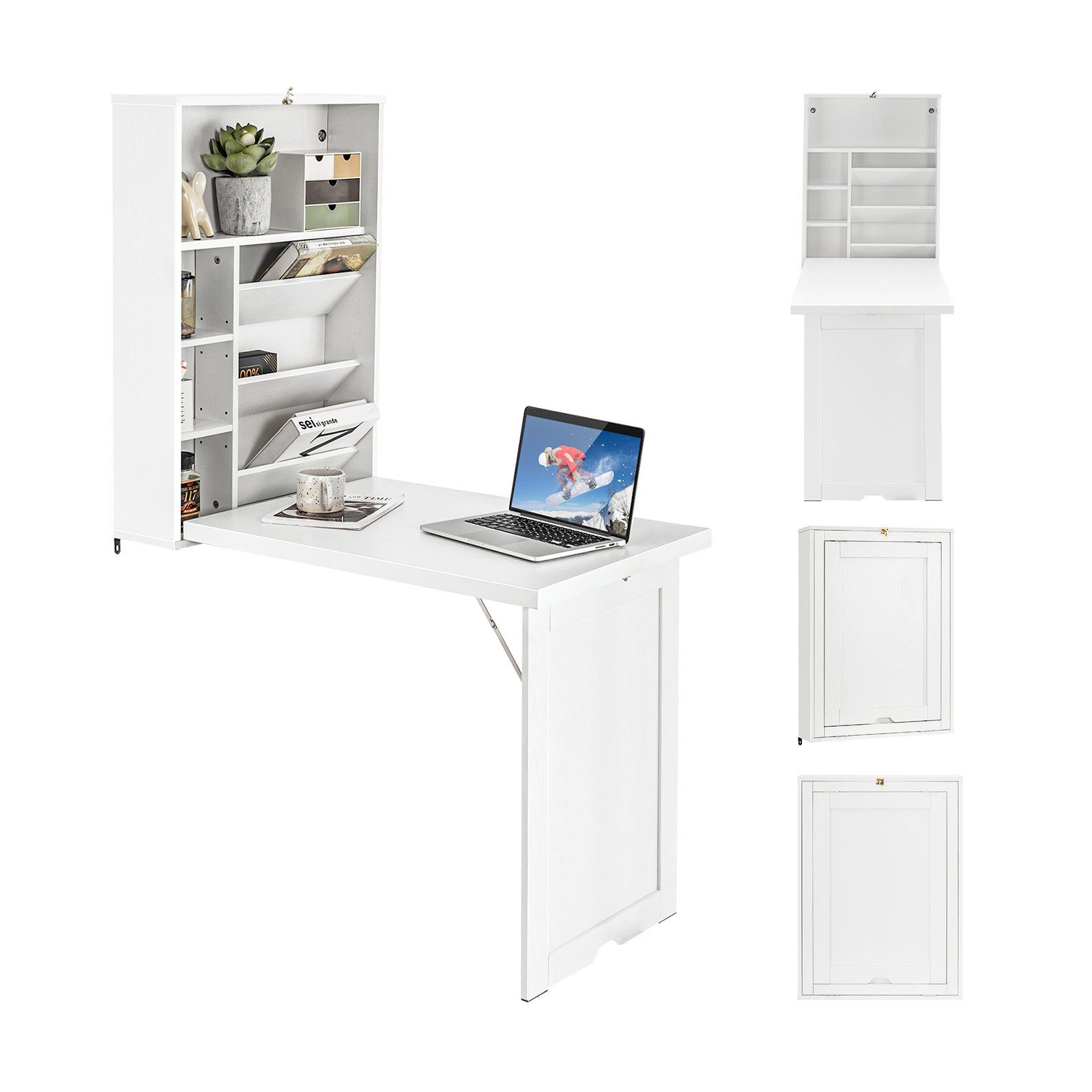 COSTWAY Klapptisch, Wandtisch platzsparend, 60x94,5x151cm, weiß