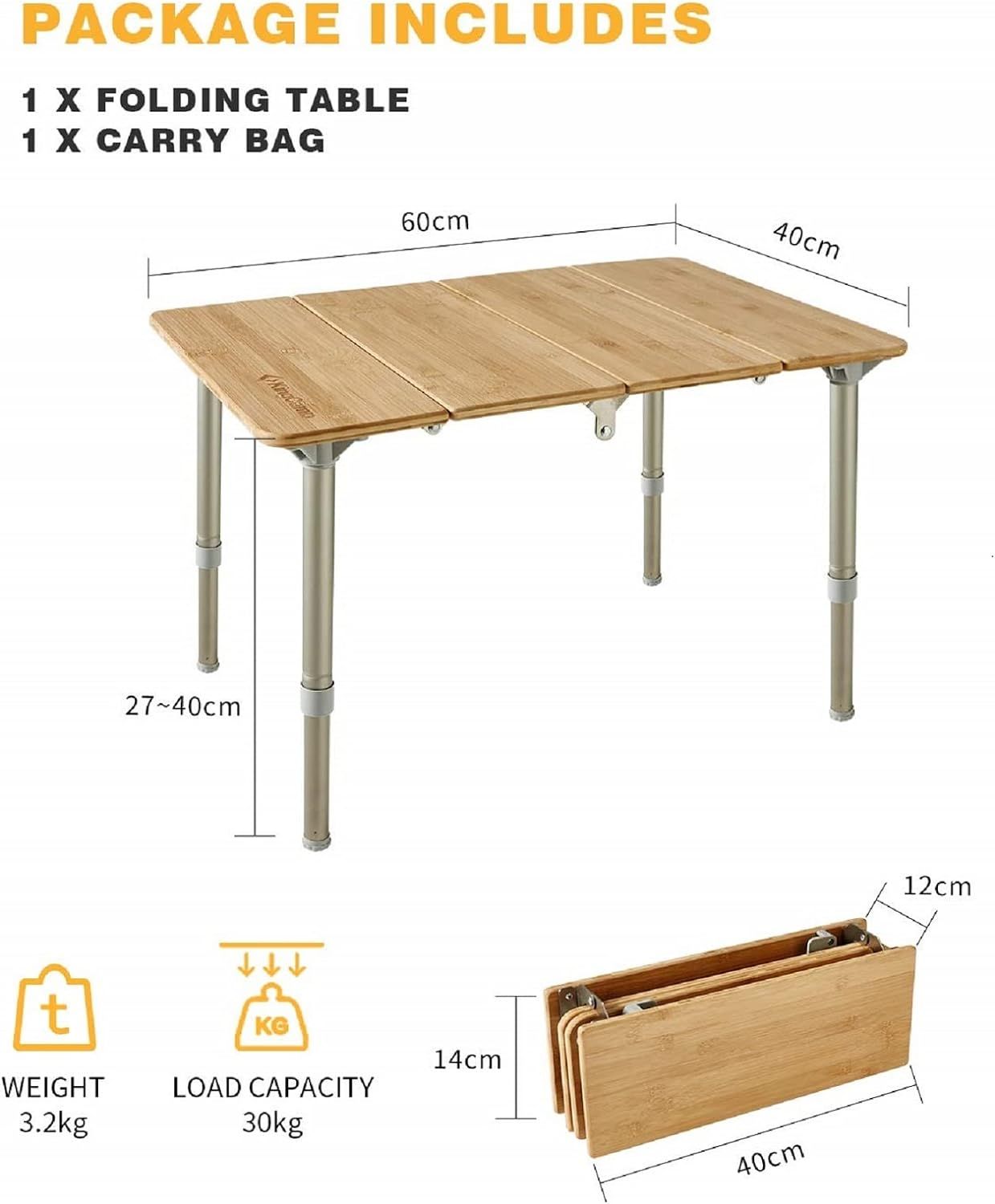 KingCamp BAMBOO 60 x 40 cm Campingtisch