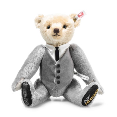 James Bond Goldfinger 60. Jubiläum Teddybär mit Musikwerk, 30 cm, hellgrau