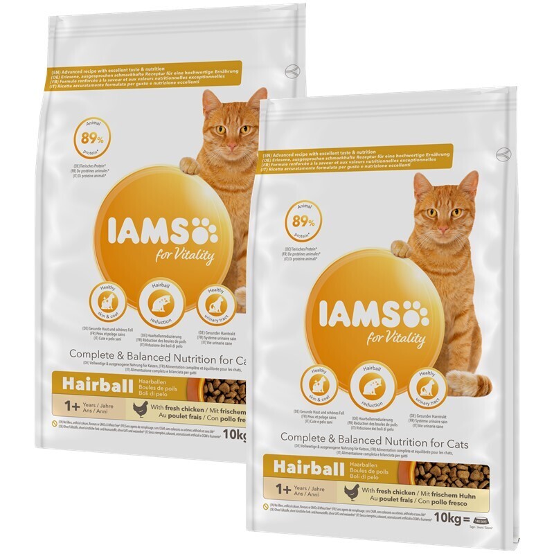 IAMS Trockenfutter IAMS Vitality Adult Hairball Huhn 2x10 kg