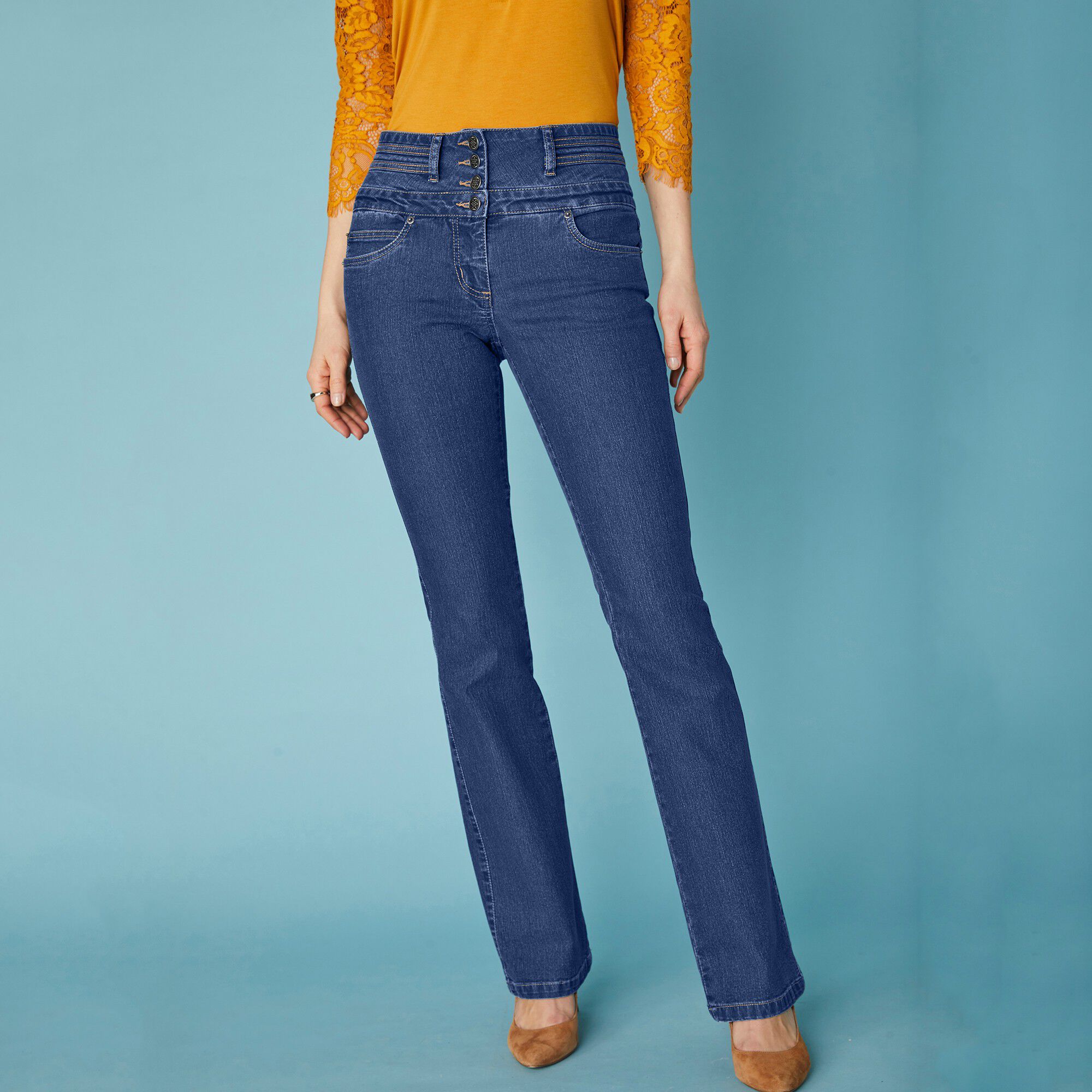Jean coupe bootcut taille haute stretch
