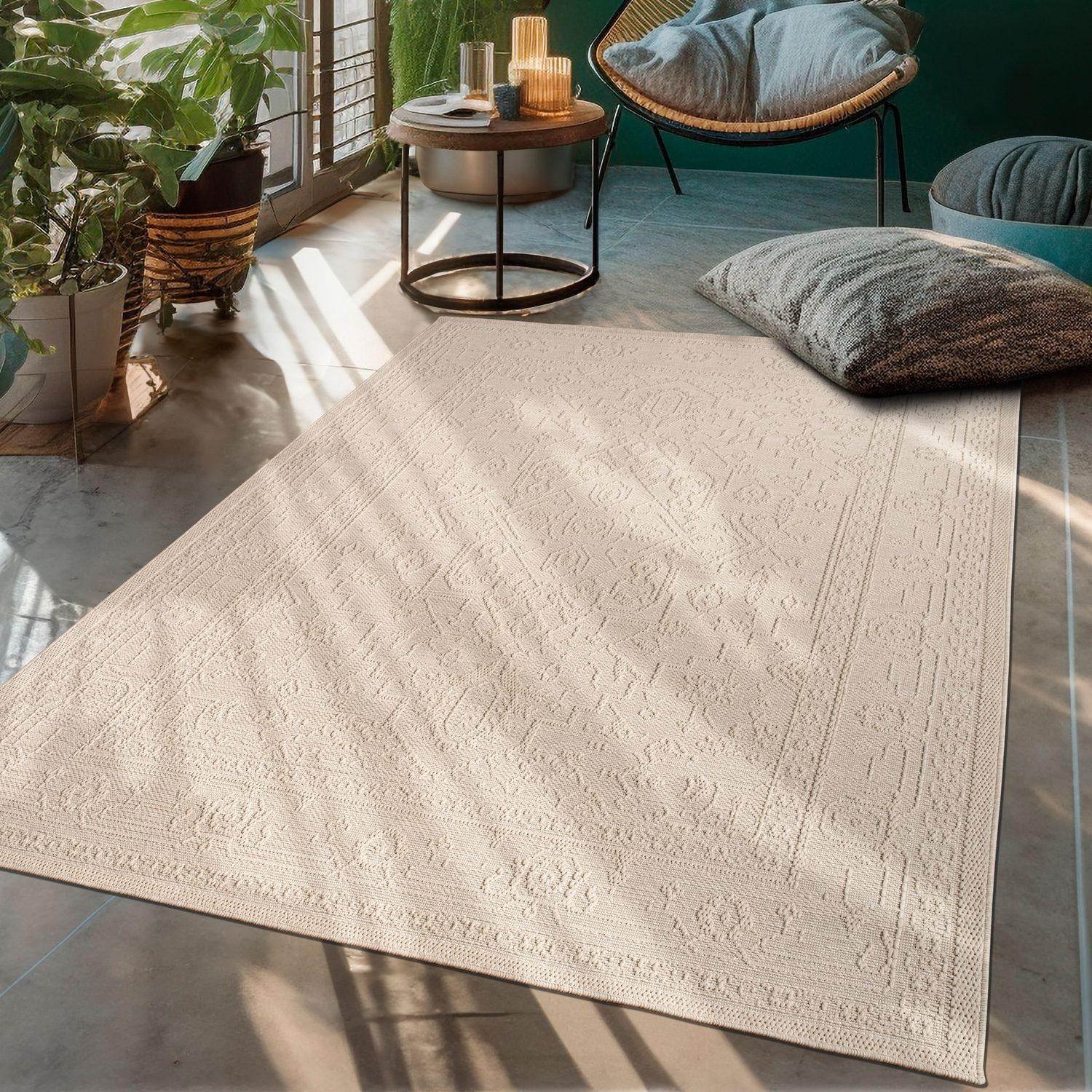 Outdoorteppich Wetterfest Balkon Terrasse Wohnzimmer Küche Orientalisch, TT Home, eckig, Höhe: 4 mm