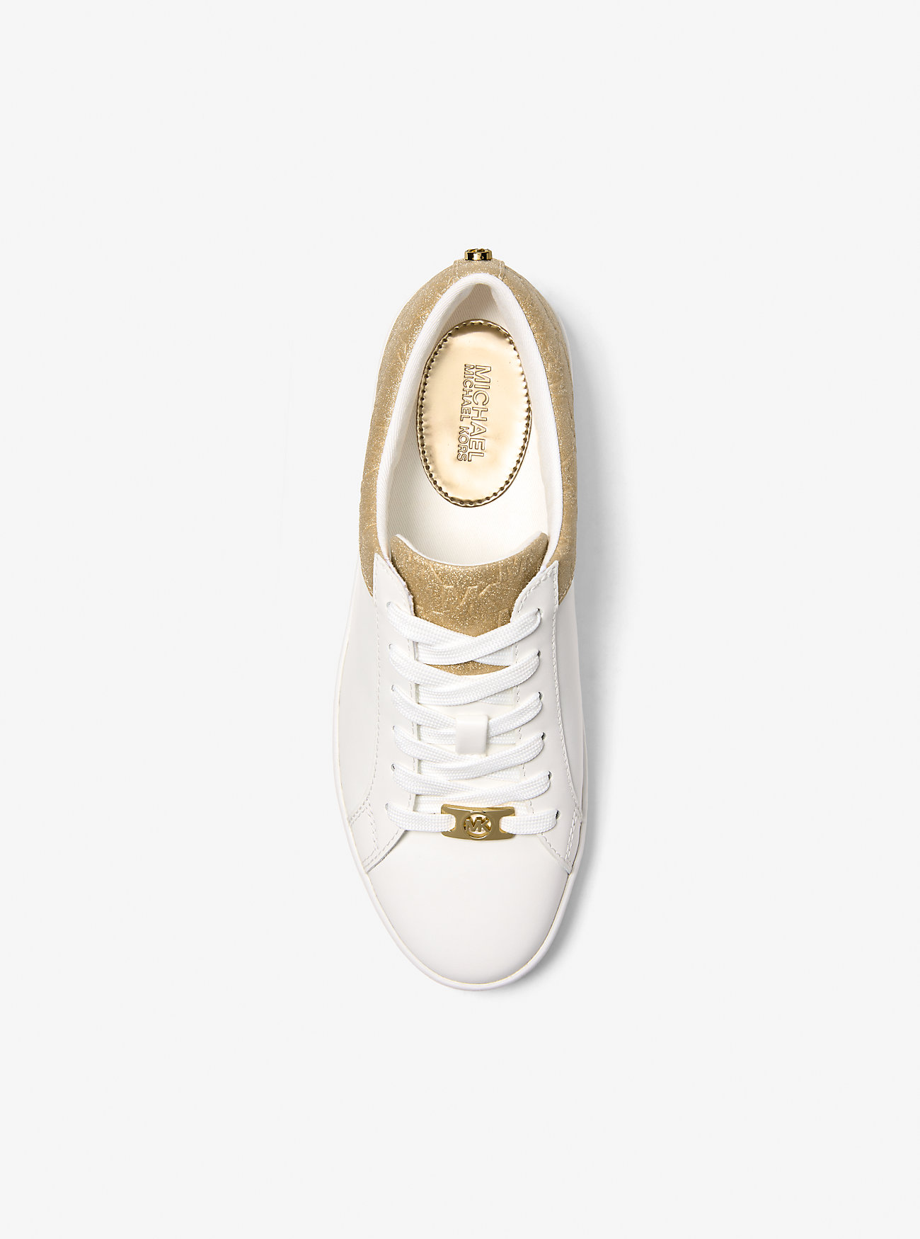 Keaton Leather and Glitter Logo Embossed Sneaker - PALE GOLD