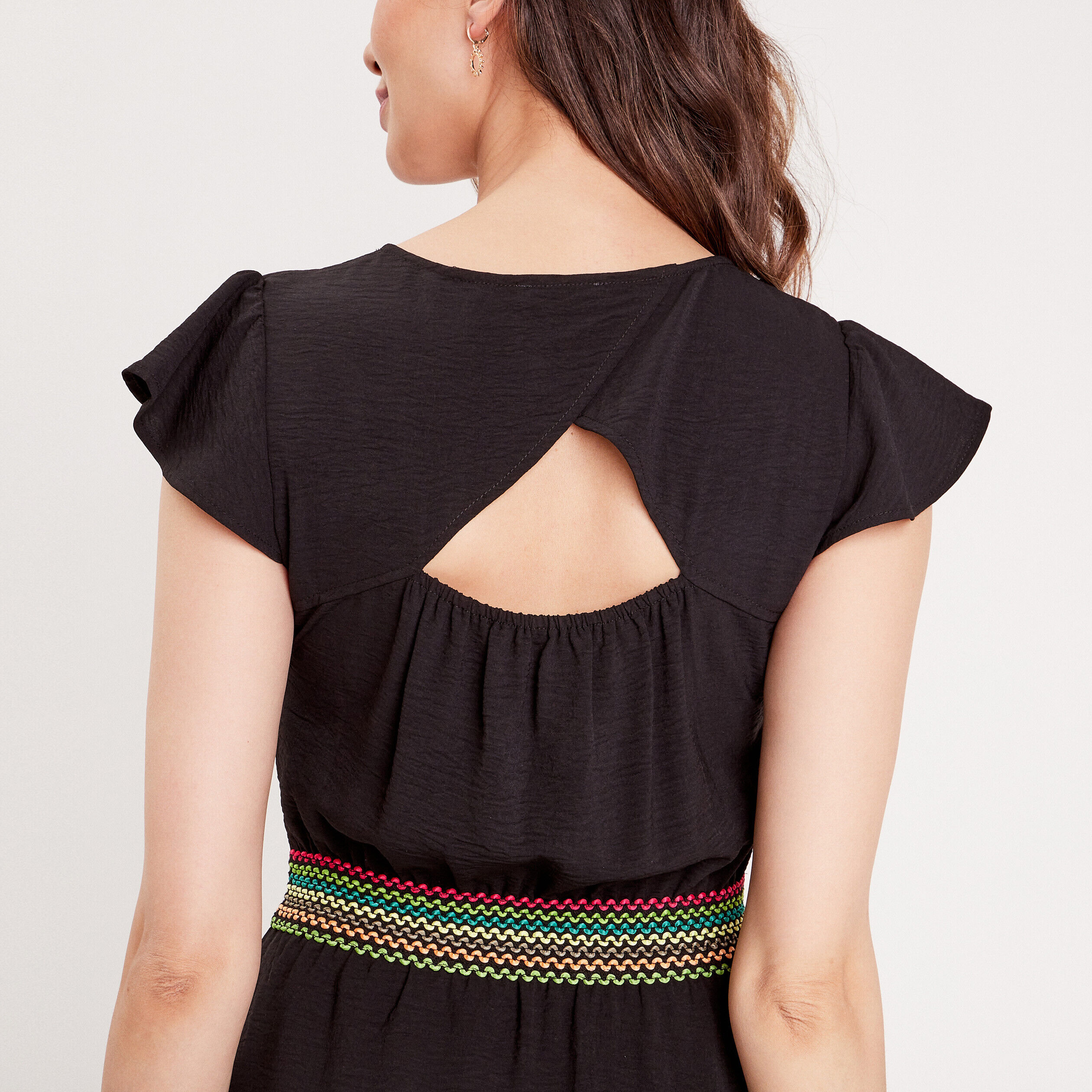Robe évasée manches courtes noir femme | Cache Cache