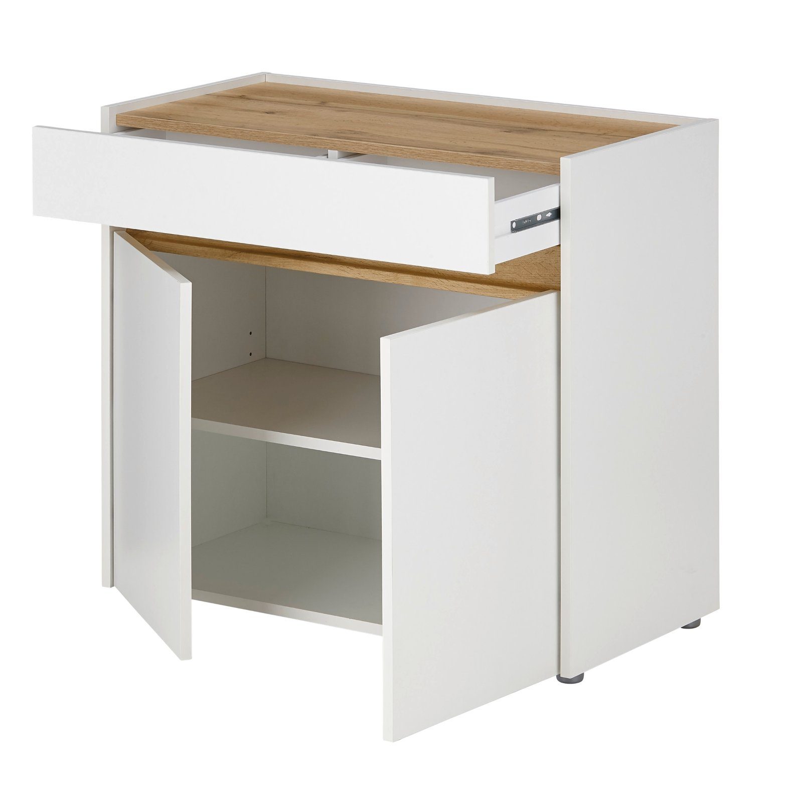 Furn.Design Mehrzweckschrank-Set Center, (Homeoffice Wohnwand in weiß mit Wotan Eiche, 4-teilig, 270 x 200 cm), integrierter Sekretär