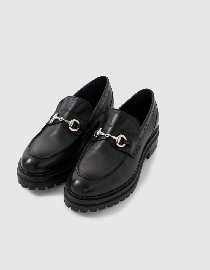 Mocassins noirs cuir semelles crantées Femme