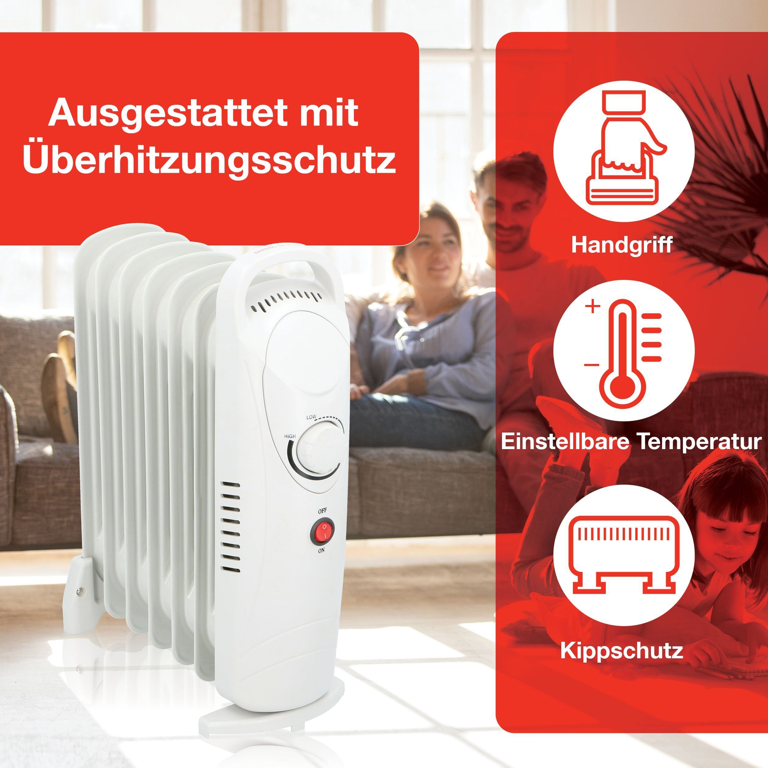 *Alpina* Ölradiator YL-B12-7A, 850 W, 7 Rippen, Thermostat, Kipp- und Überhitzungsschutz