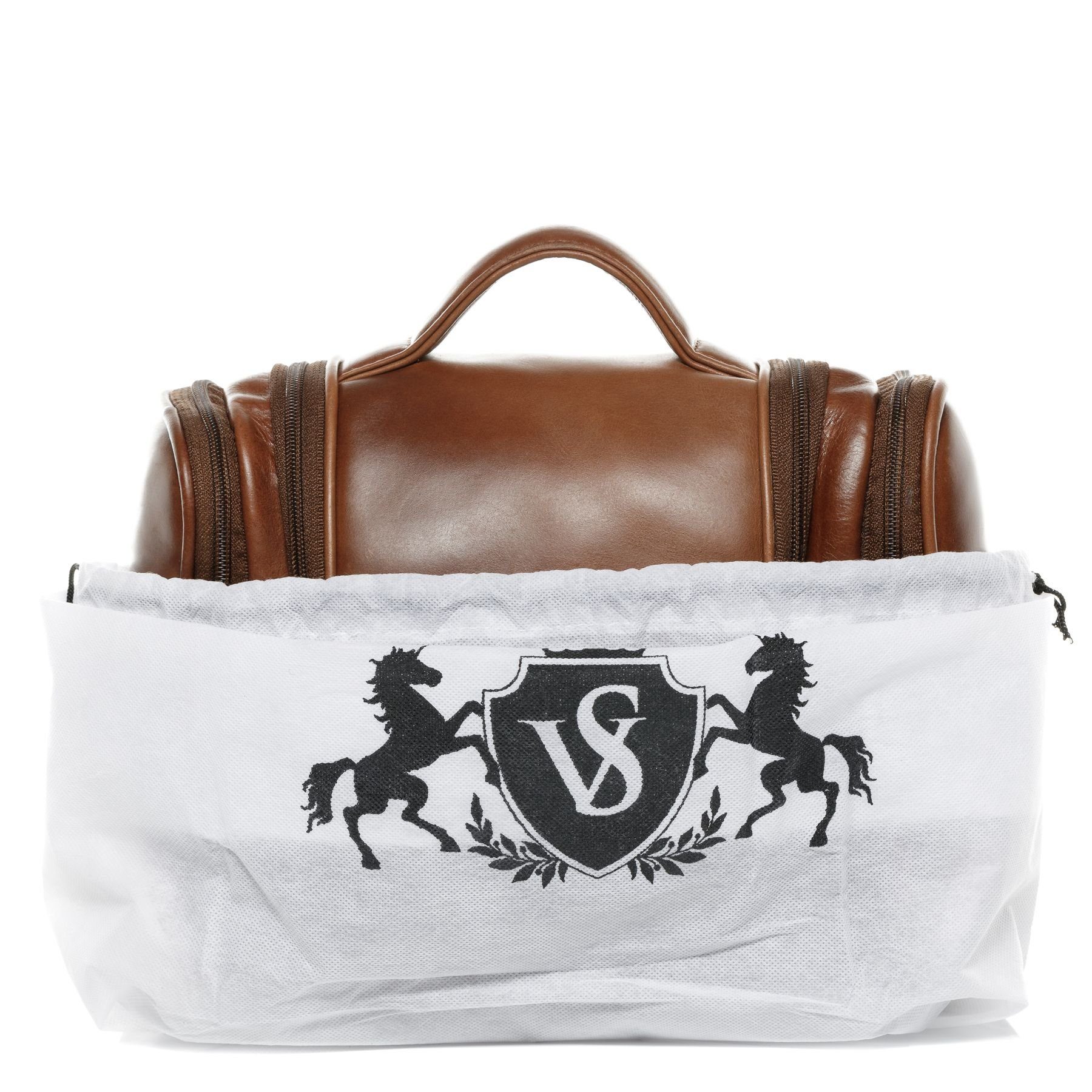 SID & VAIN Kulturbeutel Leder Kulturtasche Unisex DEXTER, Waschbeutel Echtleder für Damen & Herren, Kosmetiktasche hellbraun
