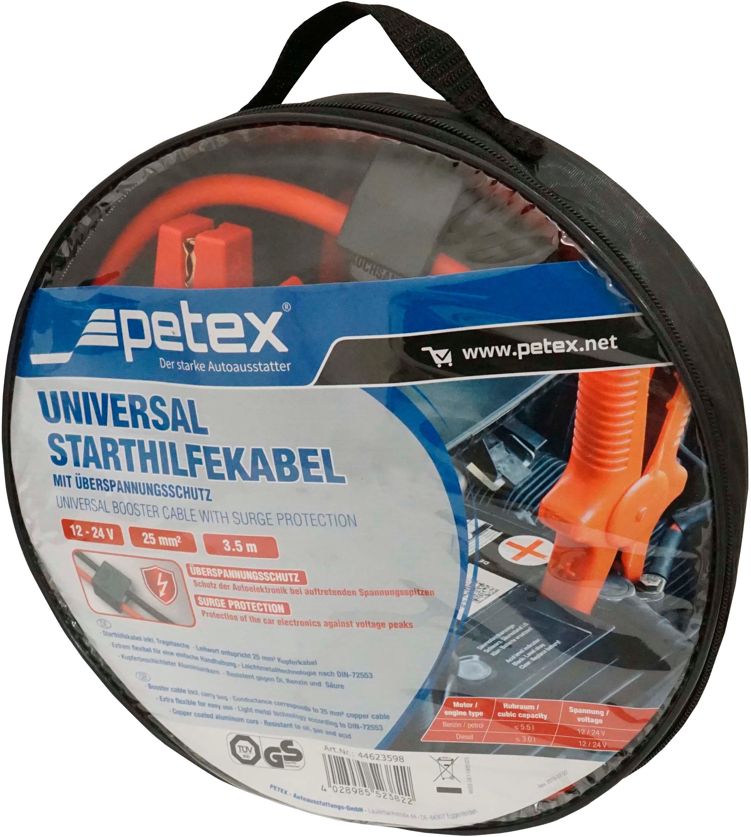 Petex Starthilfekabel, (350 cm), 25 mm², 3,5 Meter, mit Überspannungsschutz, Nennspannung: 12 - 24 Volt