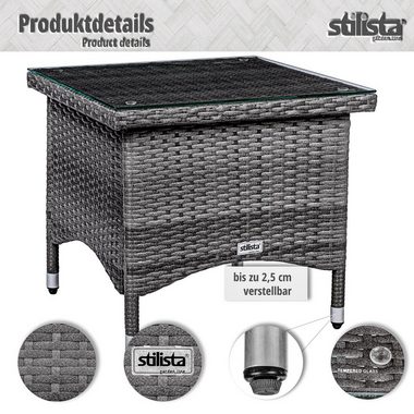 STILISTA Beistelltisch Gartentisch Balkontisch Loungetisch Kaffeetisch, Eckig, Glas Tischplatte, Polyrattan, Modell- und Farbwahl
