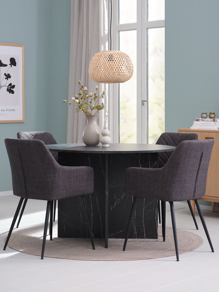 Table KRONDAL PURHUS en marbre Ø110 et 4 chaises PURHUS gris-noir